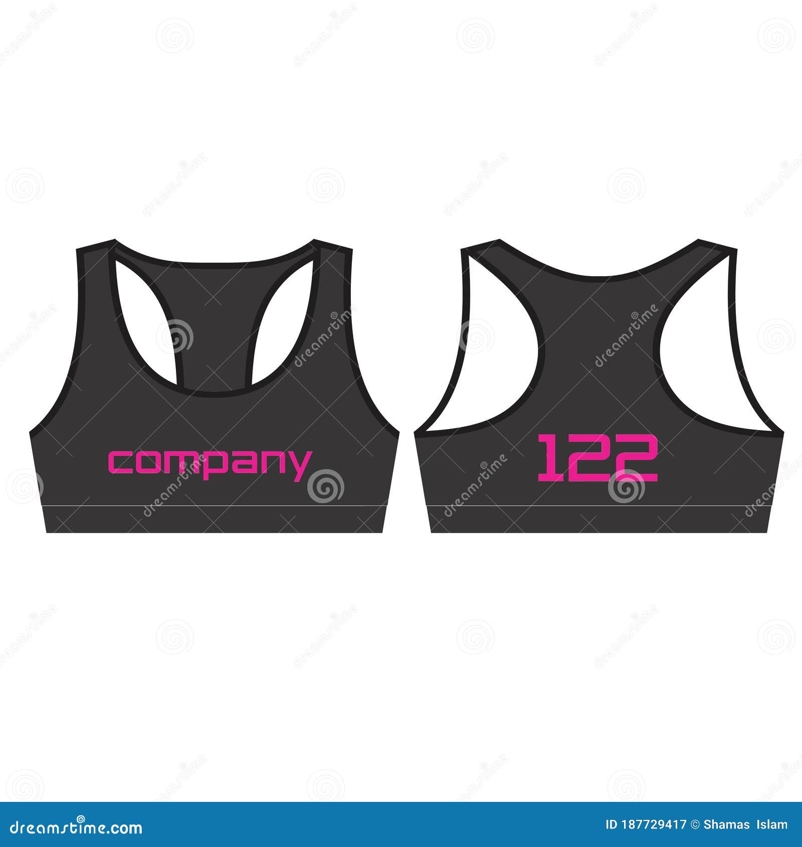 Women`s Sports Bras Custom Design Stock Vector Illustration of front