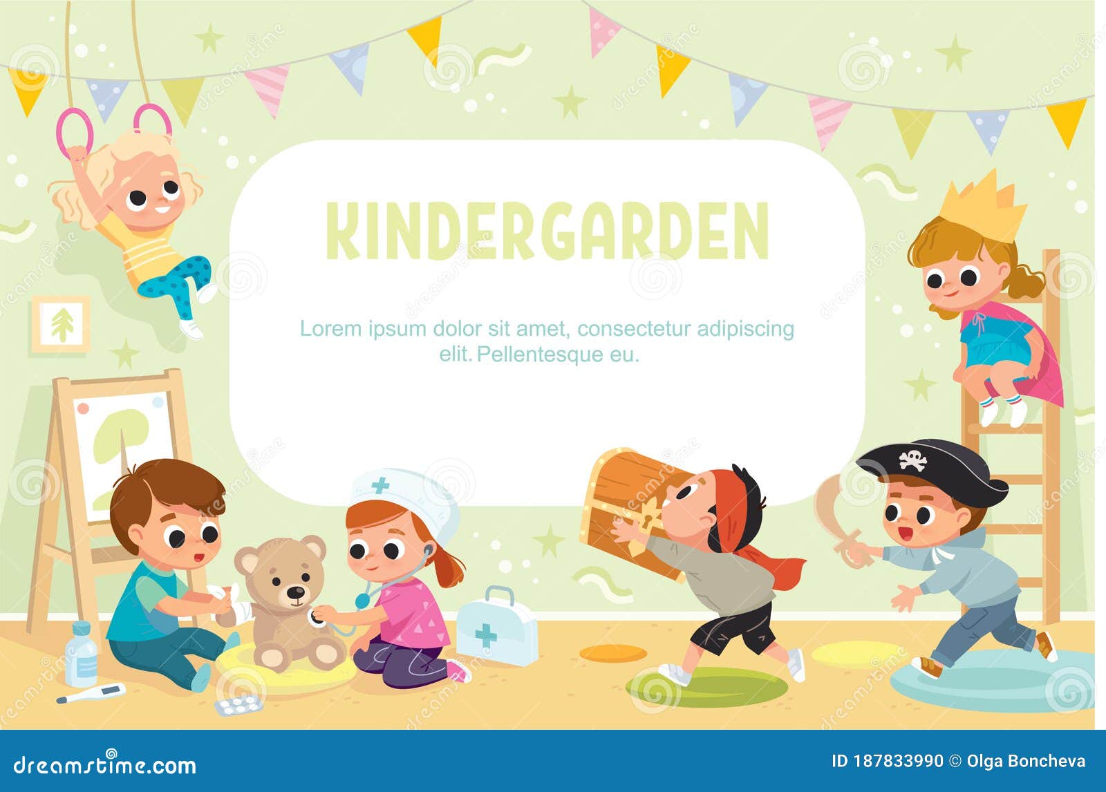children play in kinder garden. preschool kids have fun.