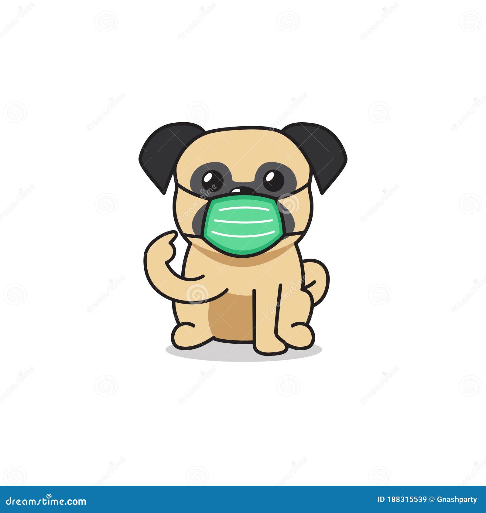 Cartoon Character Pug Dog Wearing Protective Face Mask Stock Vector
