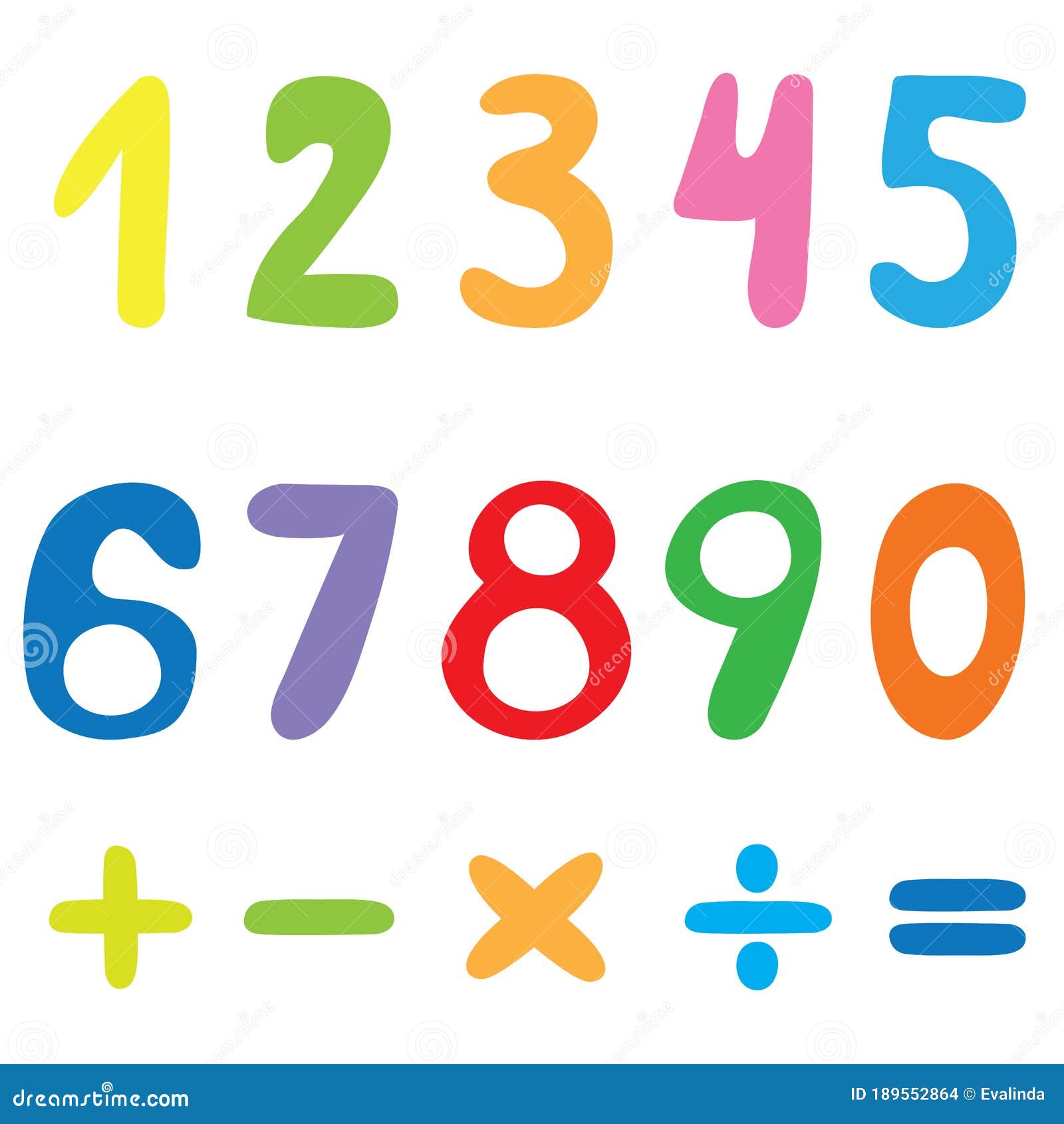 Colorful Numbers And Maths Symbols On White Background Stock