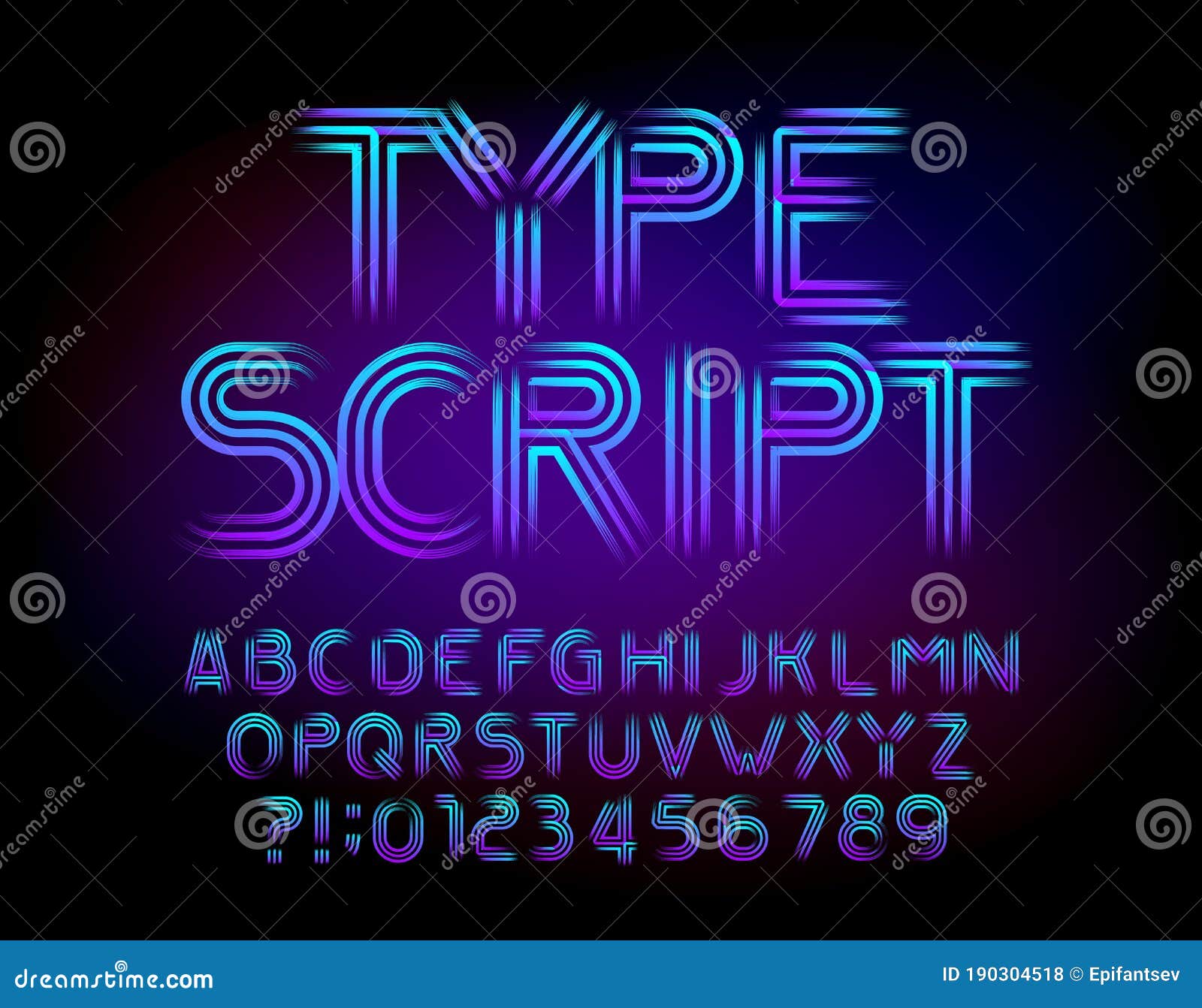 abstract alphabet typescript. brushed letters and numbers. easy color change.