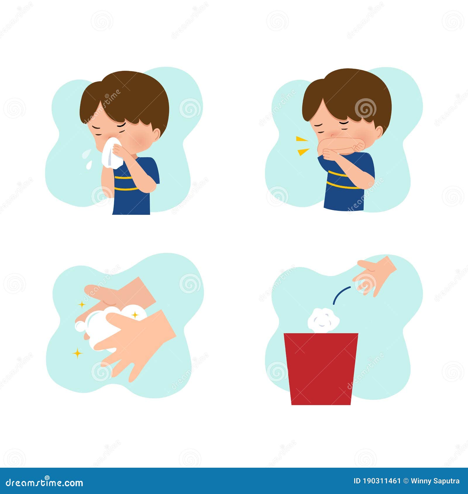 Boy Showing Cough and Sneeze Etiquette in Public Place. Illustration ...