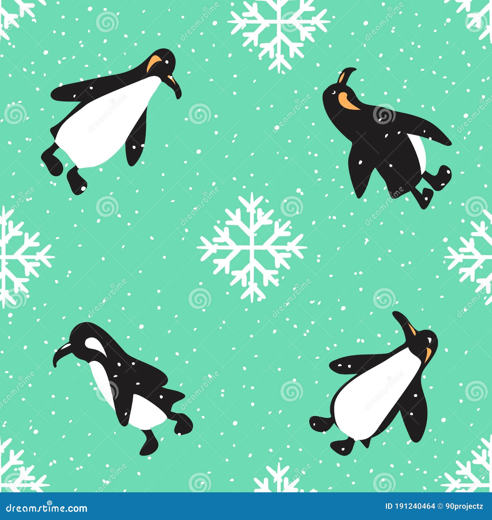 Seamless Penguins and Snowflakes Pattern, Vector Art EPS 10. Stock ...