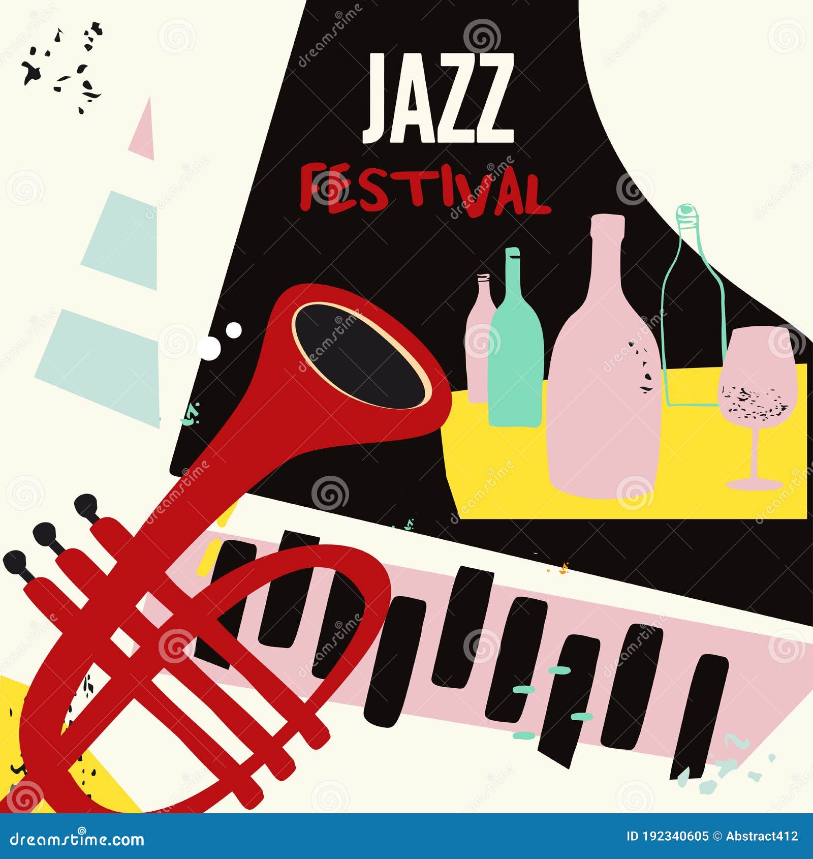Jazz Music and Wine Colorful Background Flat Vector Illustration. Party