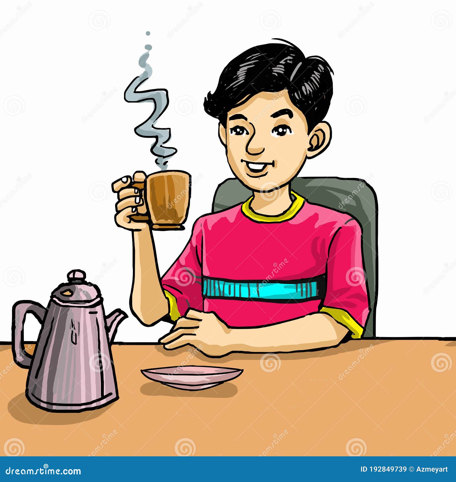 The Cartoon A Boy Drink Coffee In The Morning Stock Vector the-cartoon-a-boy-drink-coffee-in-the-morning-stock-vector