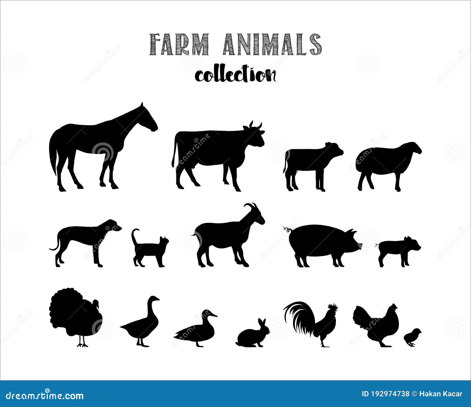 farm animals  silhouettes. easily editable . eps 10.