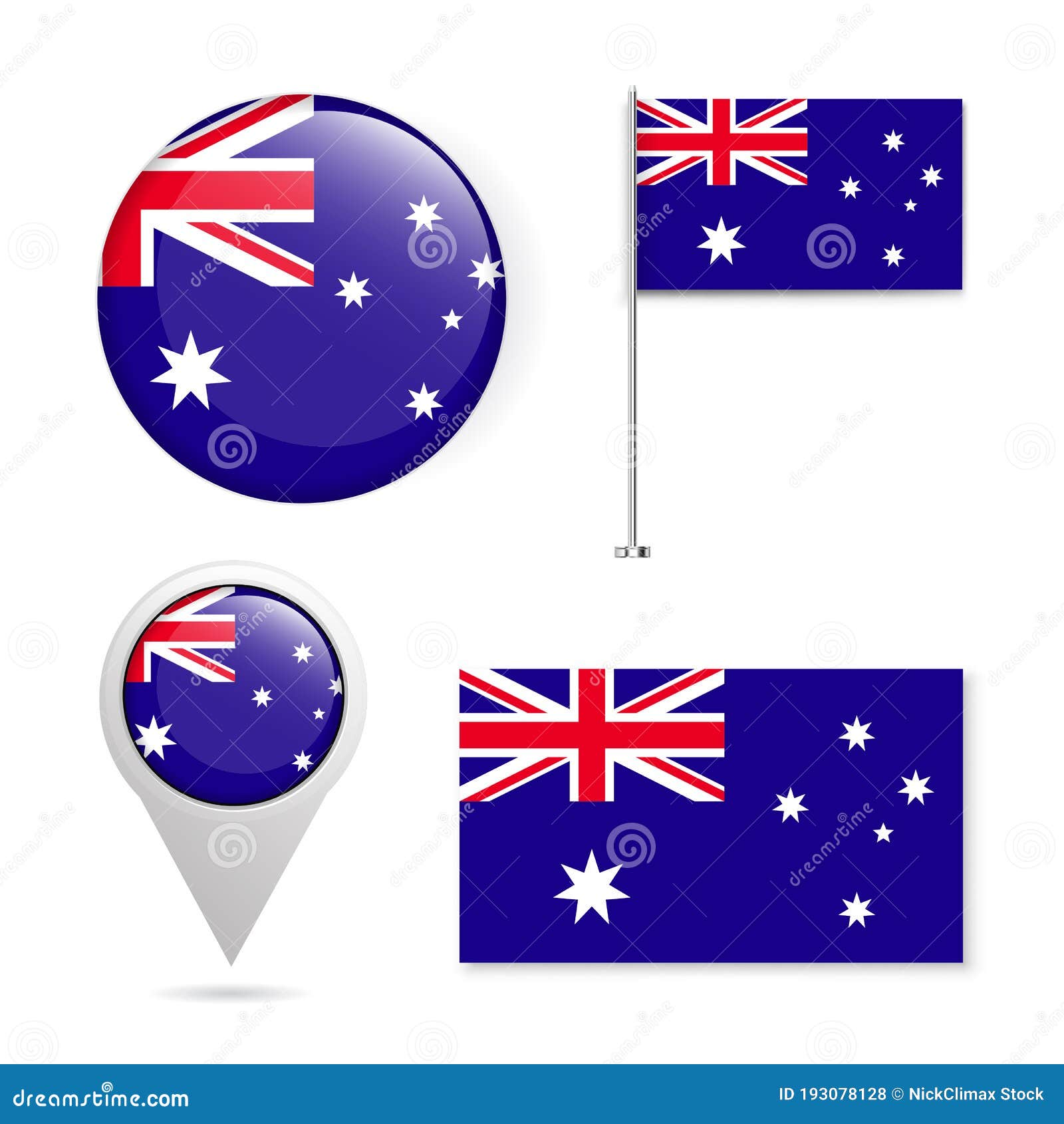 Official National Flags Country Australia AU.circle Sign,flagpole,pin