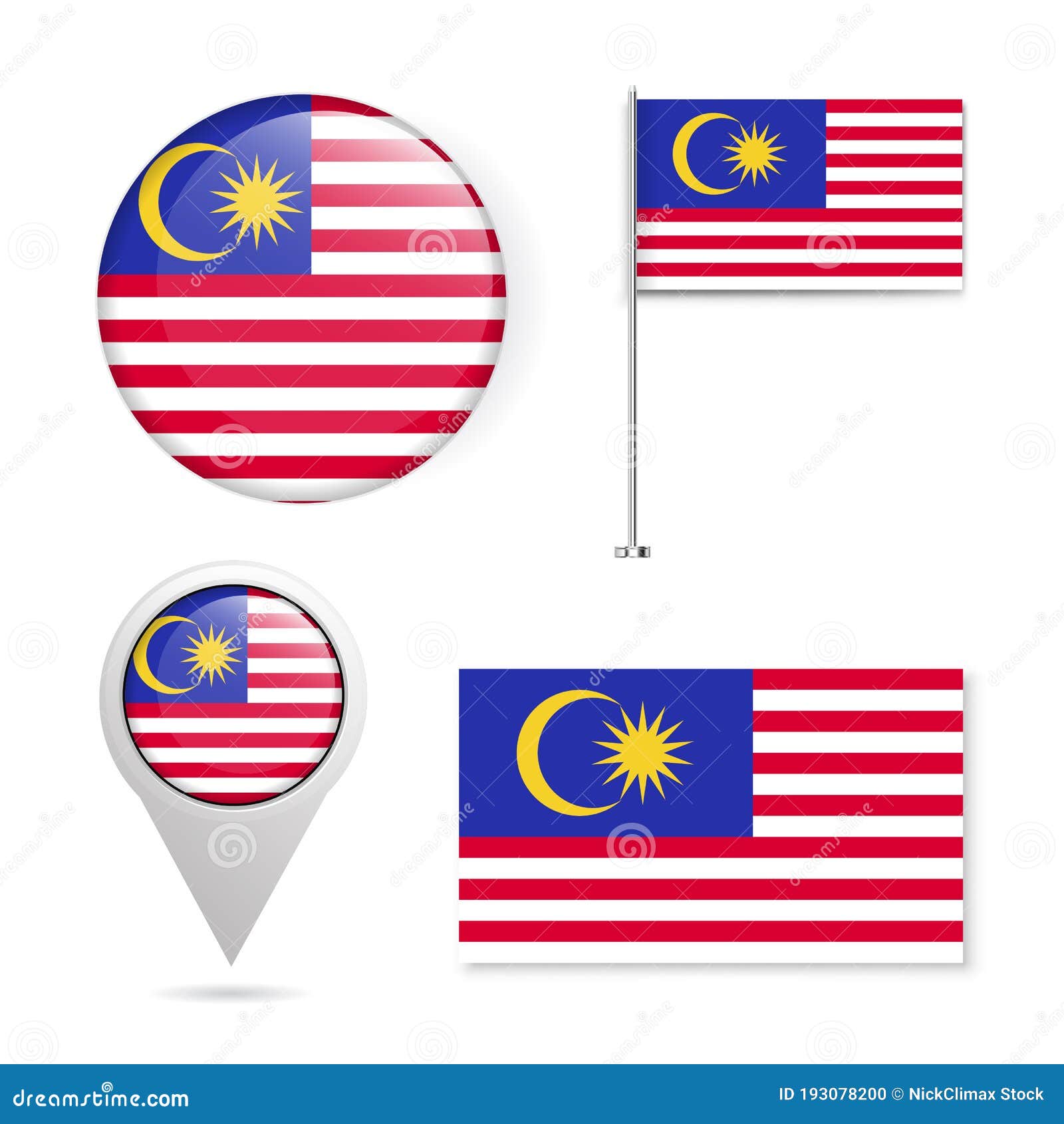 Official National Flags Country Malaysia MY.circle Sign,flagpole,pin