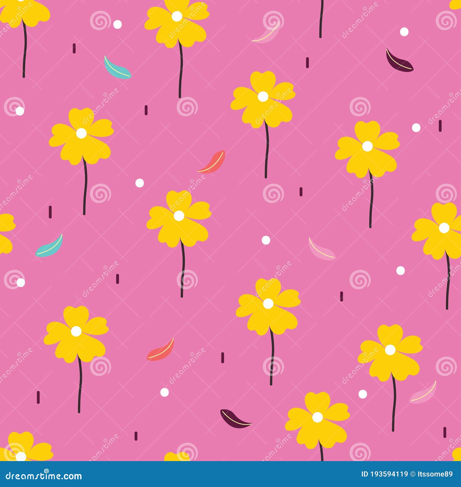 Seamless Pattern with Cartoon Flowers. for Fabric Print, Textile, Gift