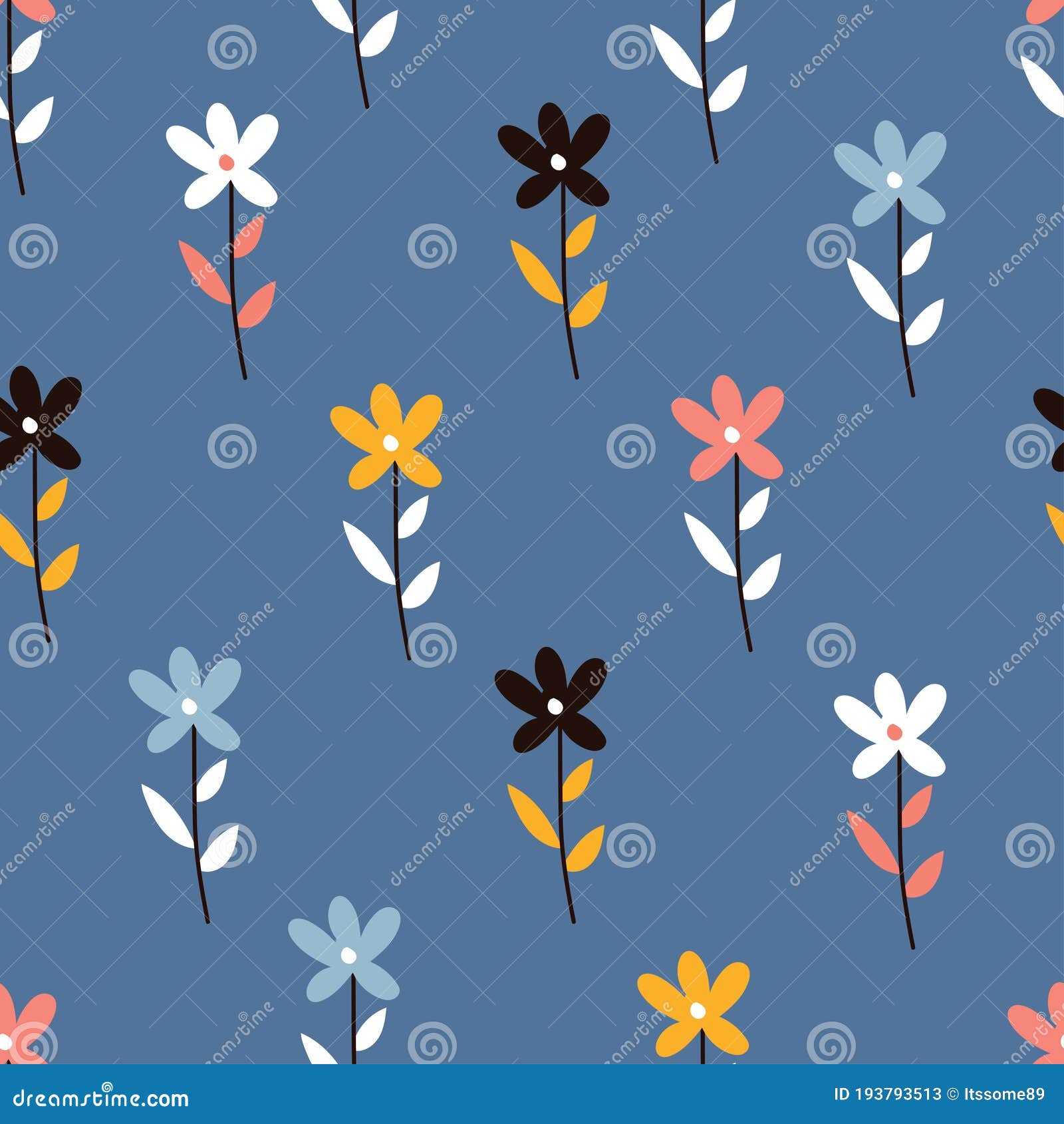 Seamless Pattern with Cartoon Flowers. for Fabric Print, Textile, Gift