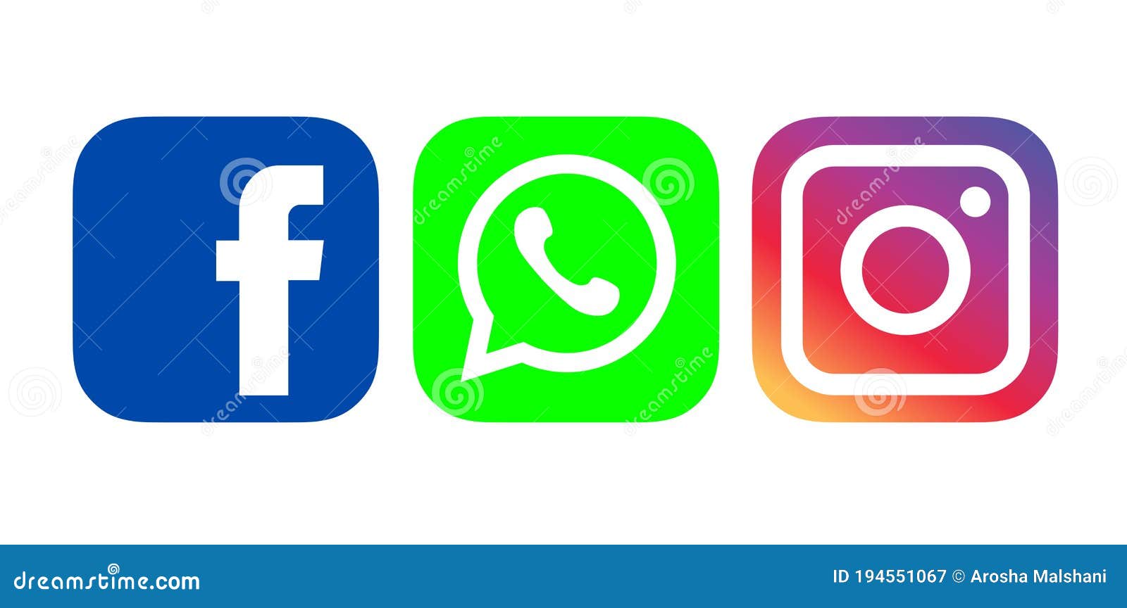 Facebook,Whatsapp and Instagram  on White Background.  Editorial Photography - Illustration of logo, symbol: 194551067