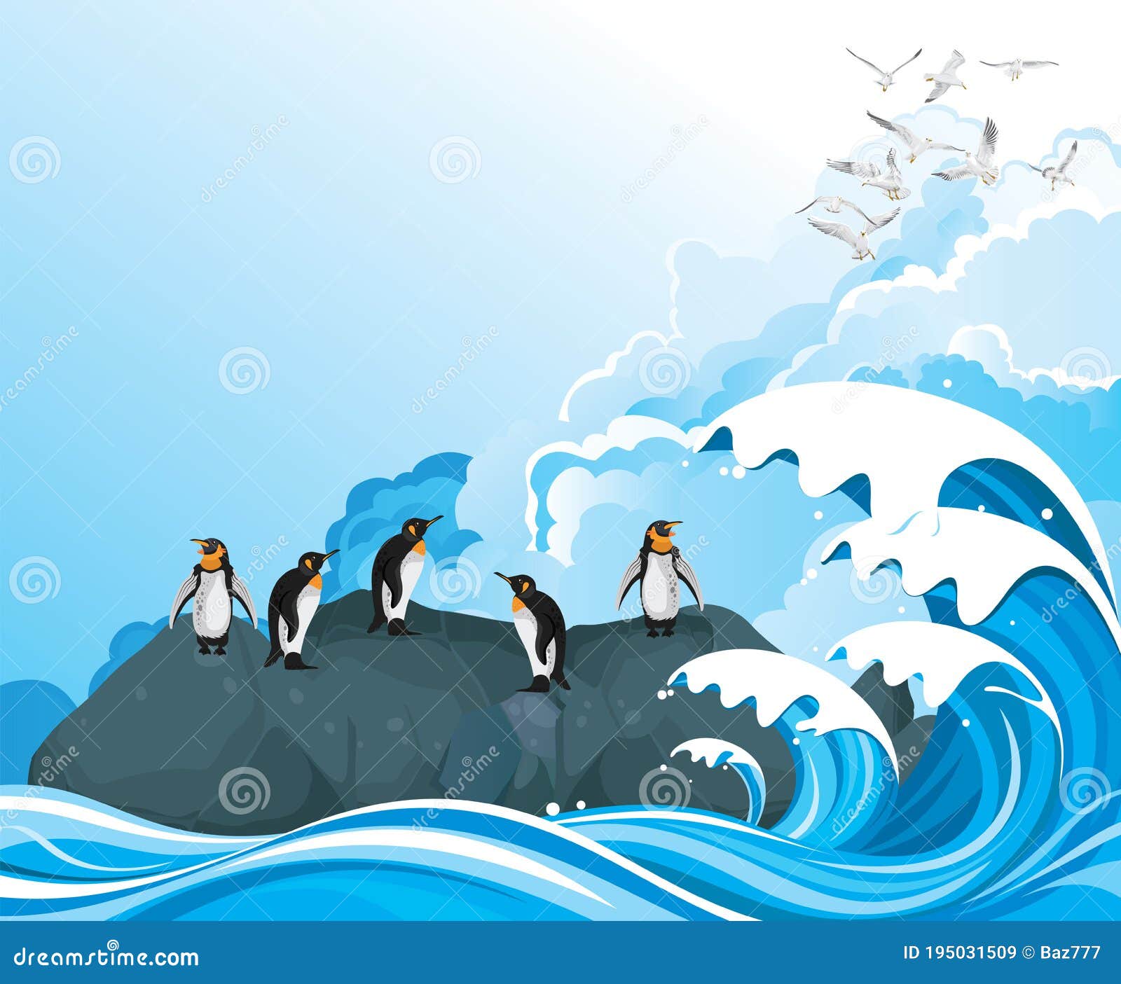 penguins on rocky outcrop