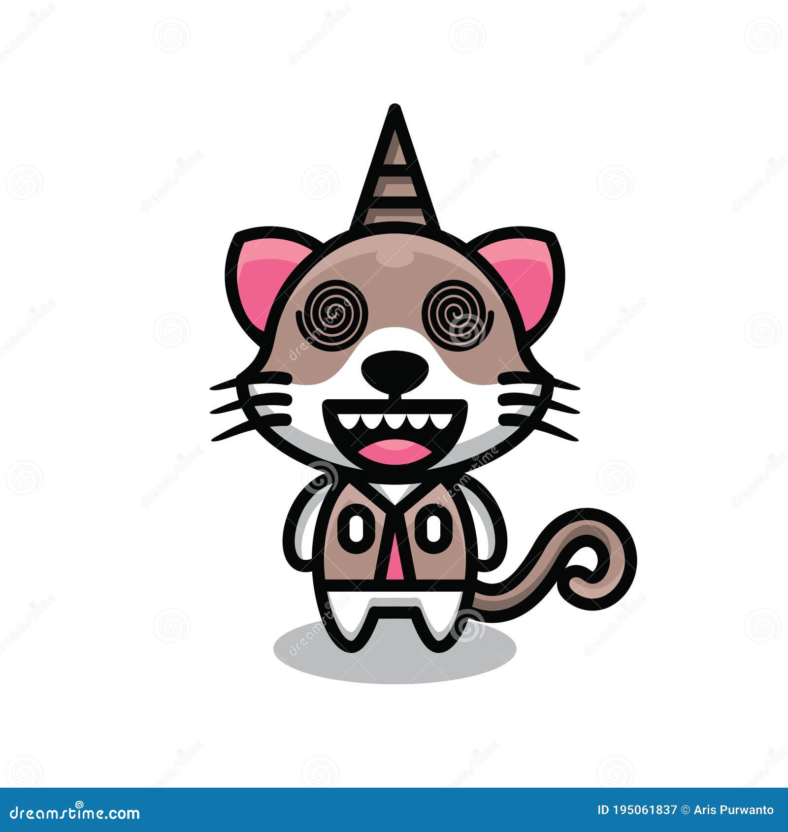 Concept Mascot Design Cat`s Eyes Spiral and Horns Stock Vector