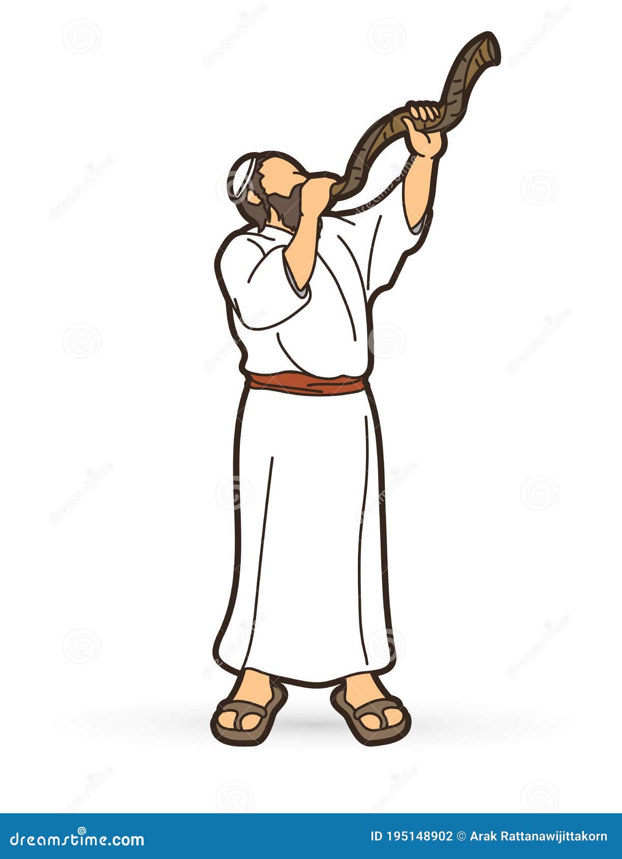 Feast of Trumpets Jewish Blowing the Shofar Horn Cartoon Graphic Vector