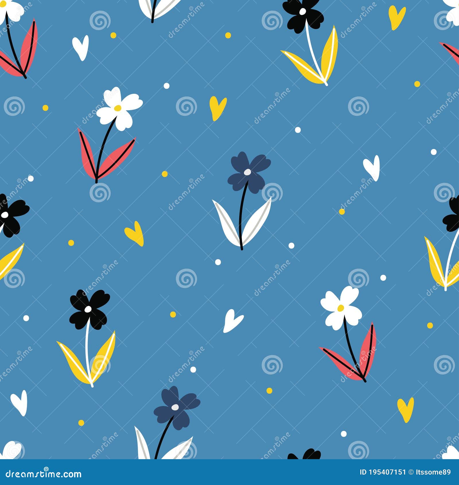 Seamless Pattern with Cartoon Flowers. for Fabric Print, Textile, Gift