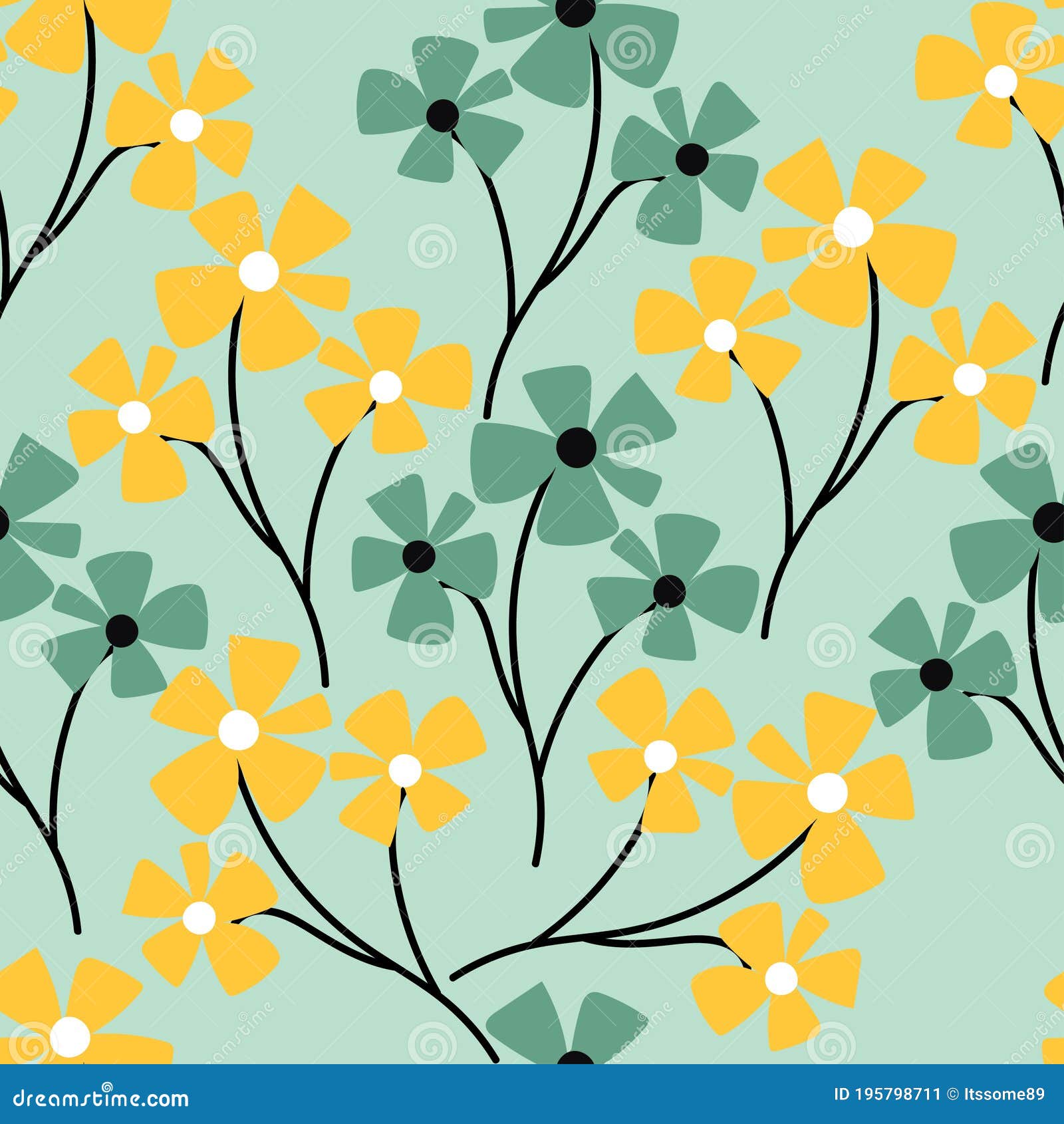 Seamless Pattern with Cartoon Flowers. for Fabric Print, Textile, Gift