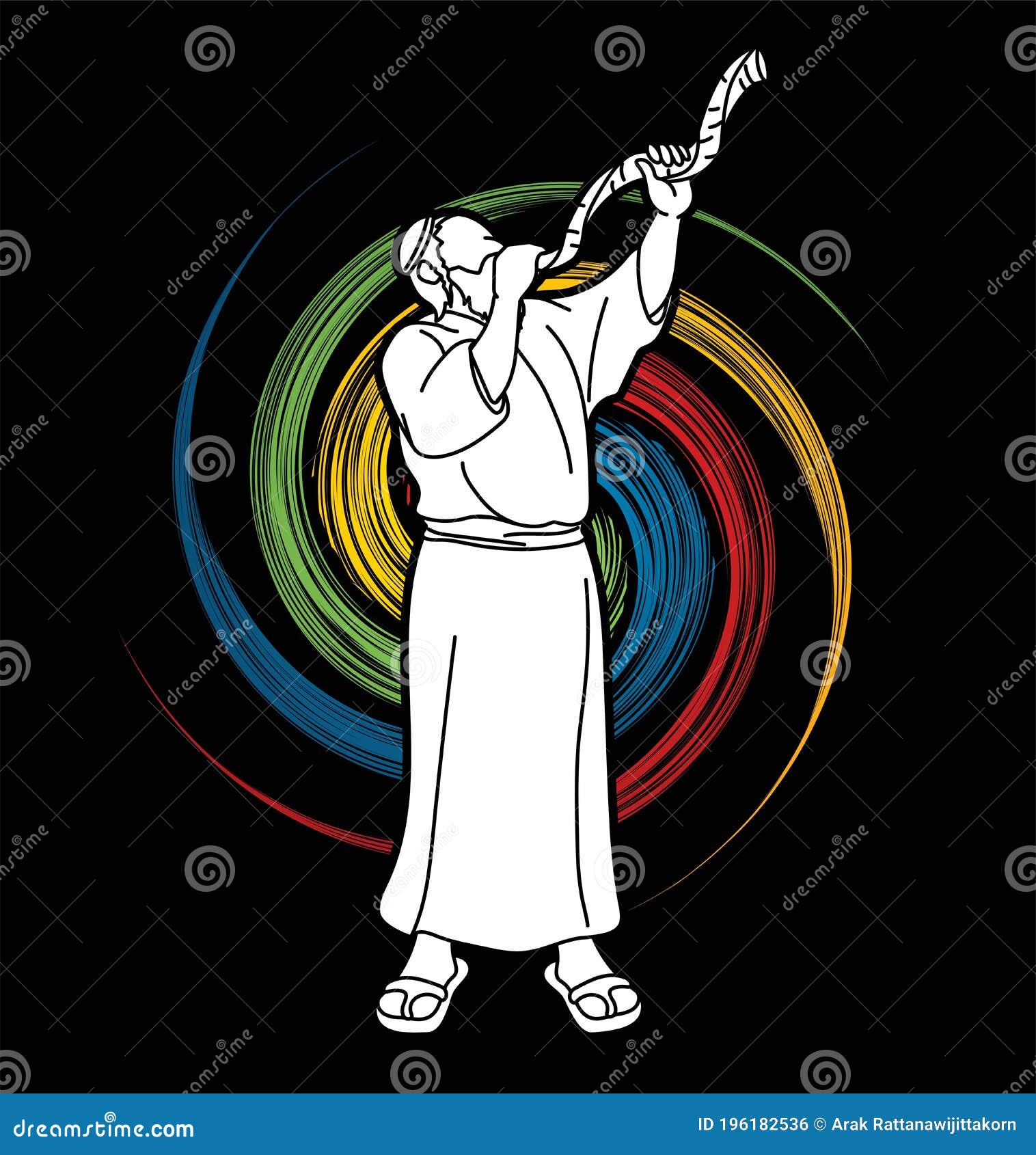 Feast of Trumpets. Jewish People Blowing the Shofar Horn Cartoon