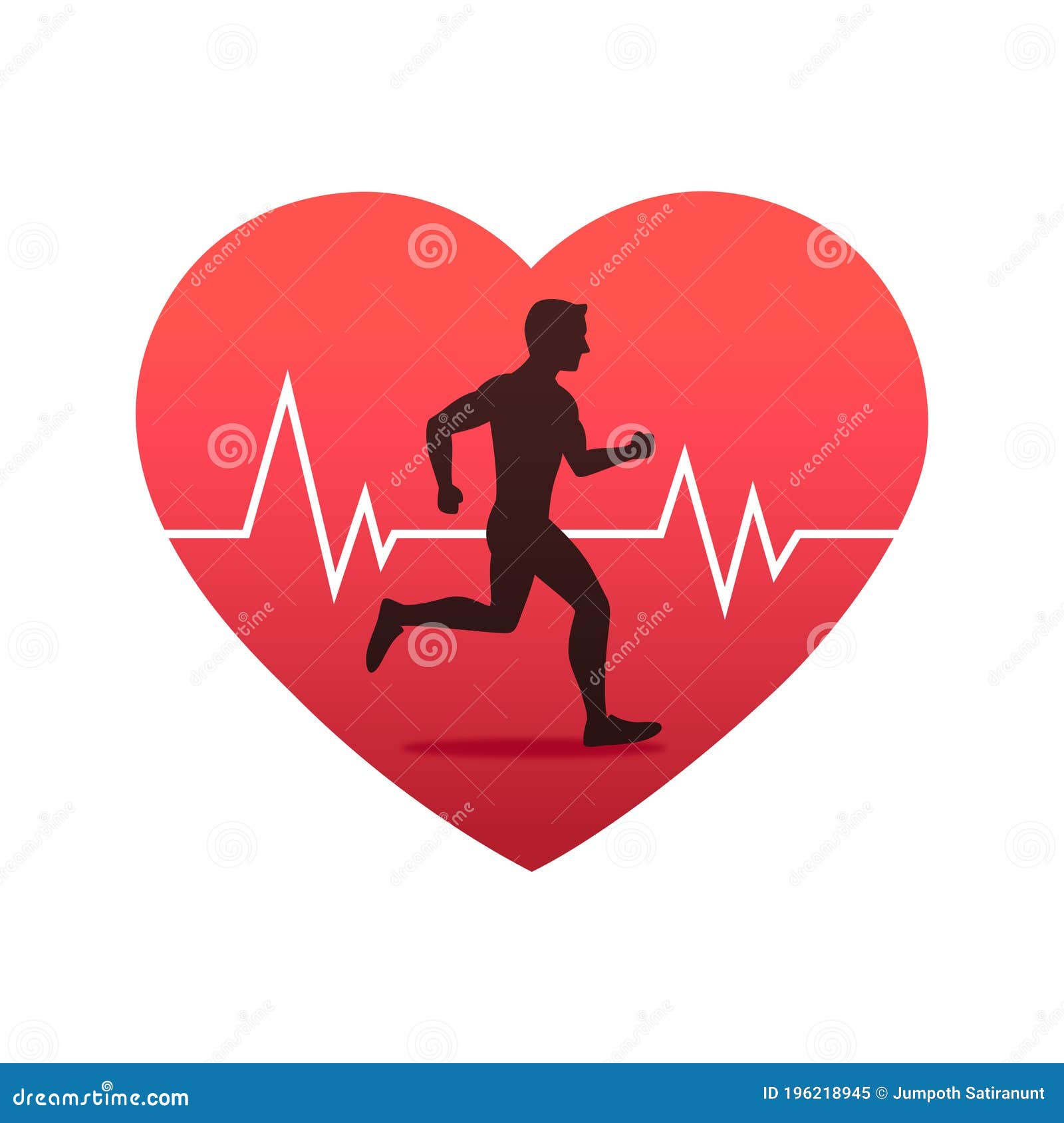 Running Man in Heart Strong with Line Ecg Heartbeat, Healthy Cardio, Simple Flat Design Icon