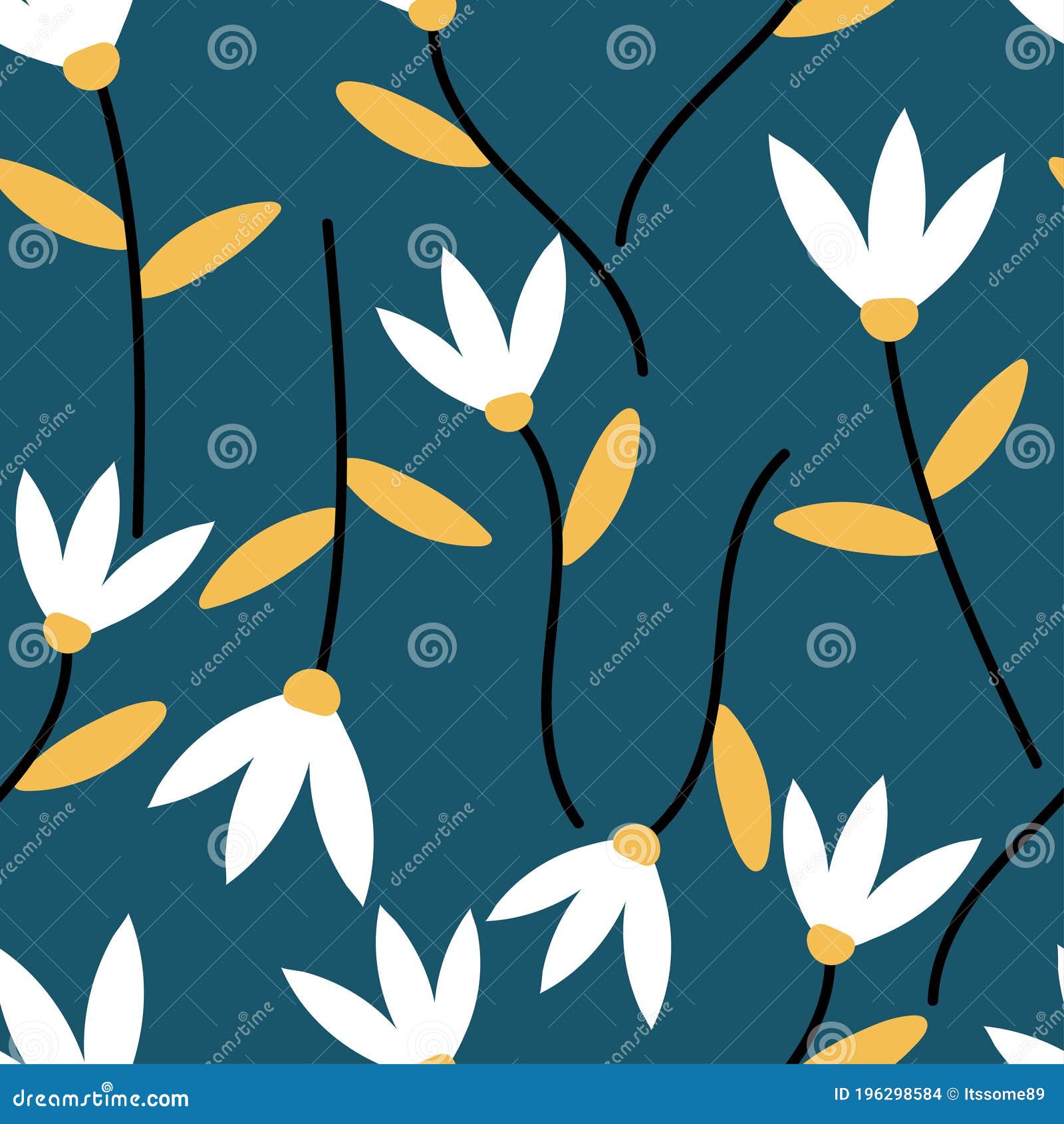 Seamless Pattern with Cartoon Flowers. for Fabric Print, Textile, Gift