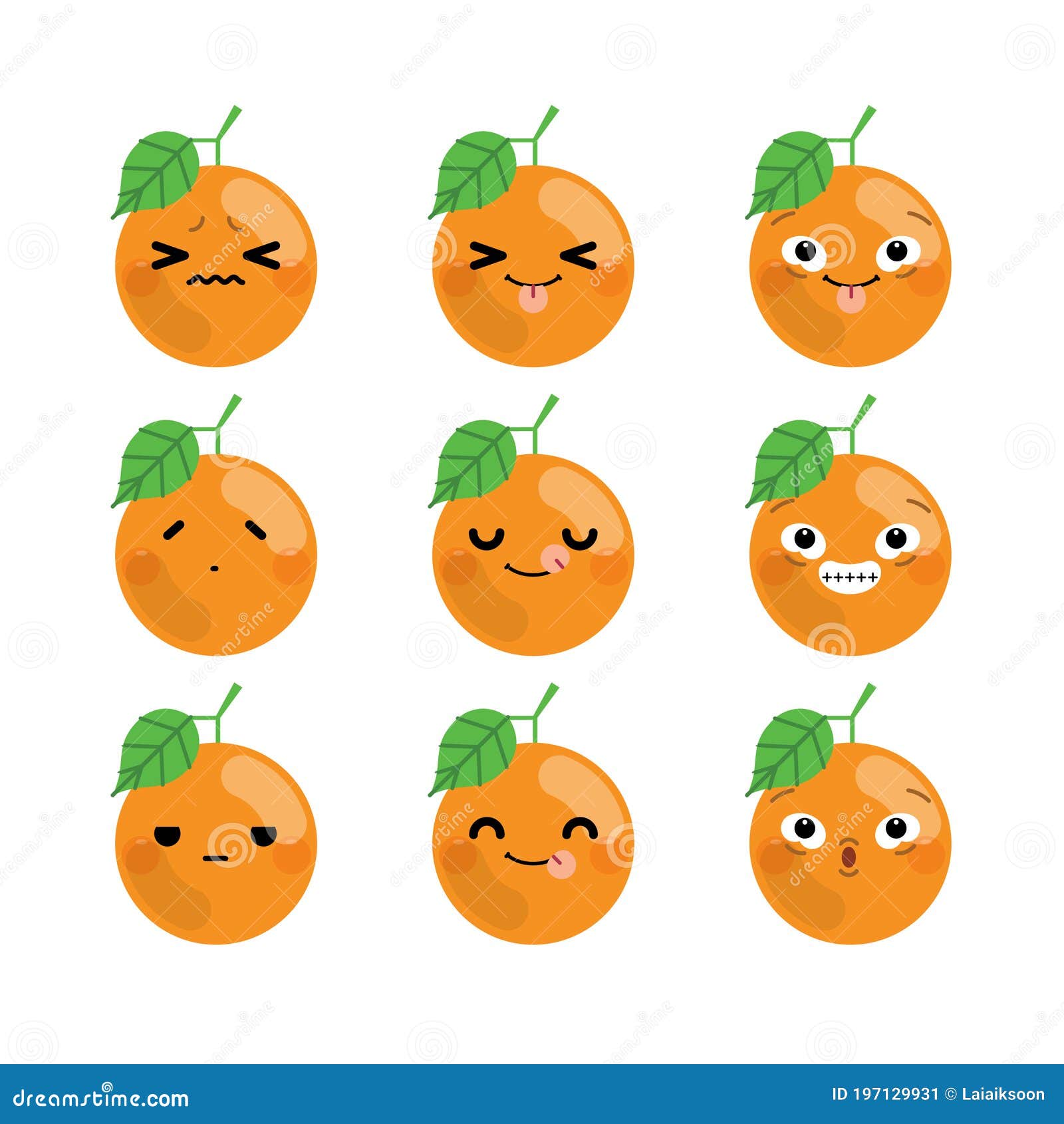 Set of Cute Cartoon Orange Emoji Set Isolated on White Background Stock