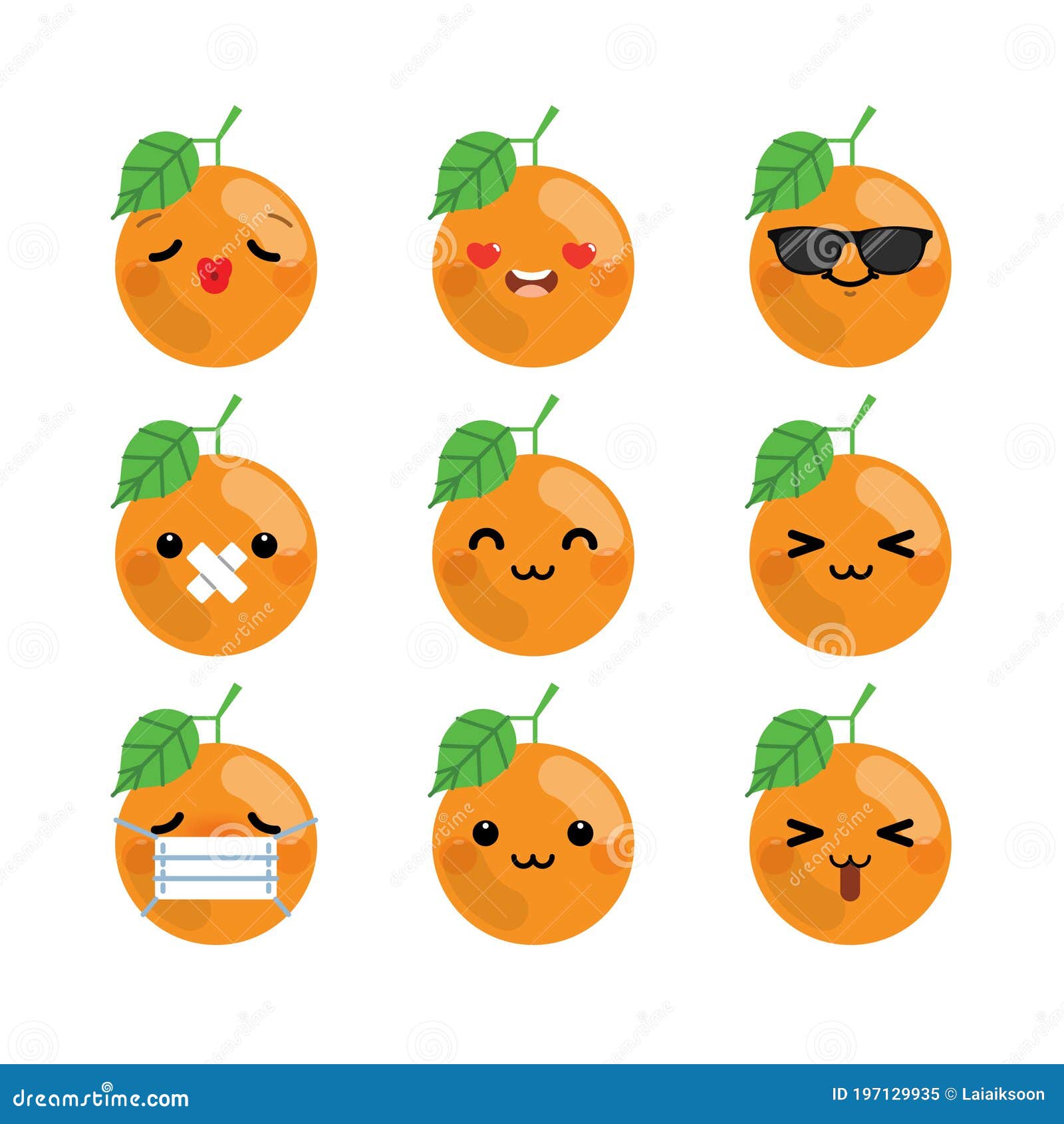 Set of Cute Cartoon Orange Emoji Set Isolated on White Background Stock Vector Illustration of