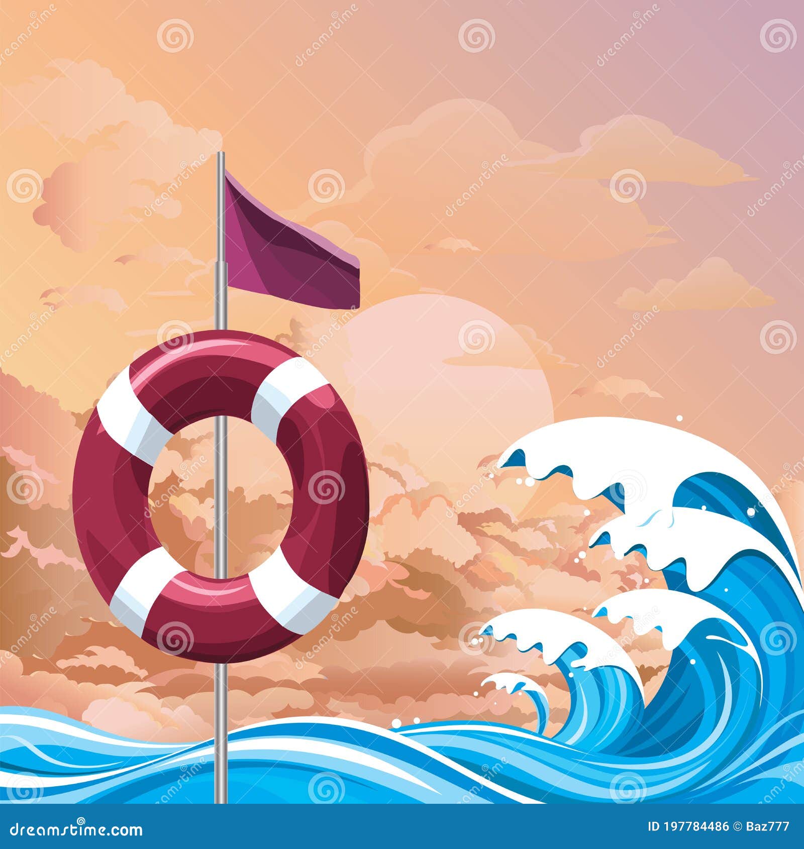 Warning red flag at dawn stock vector. Illustration of cloudy 197784486