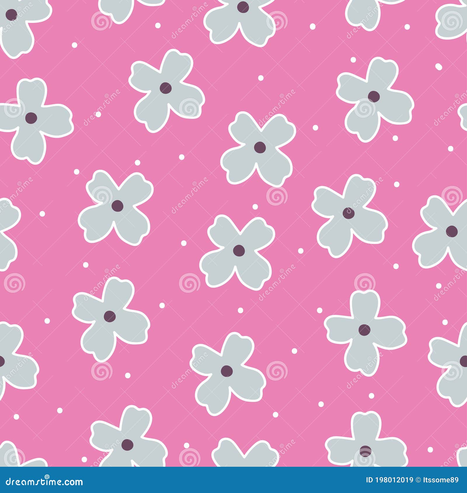 Seamless Pattern with Cartoon Flowers. for Fabric Print, Textile, Gift