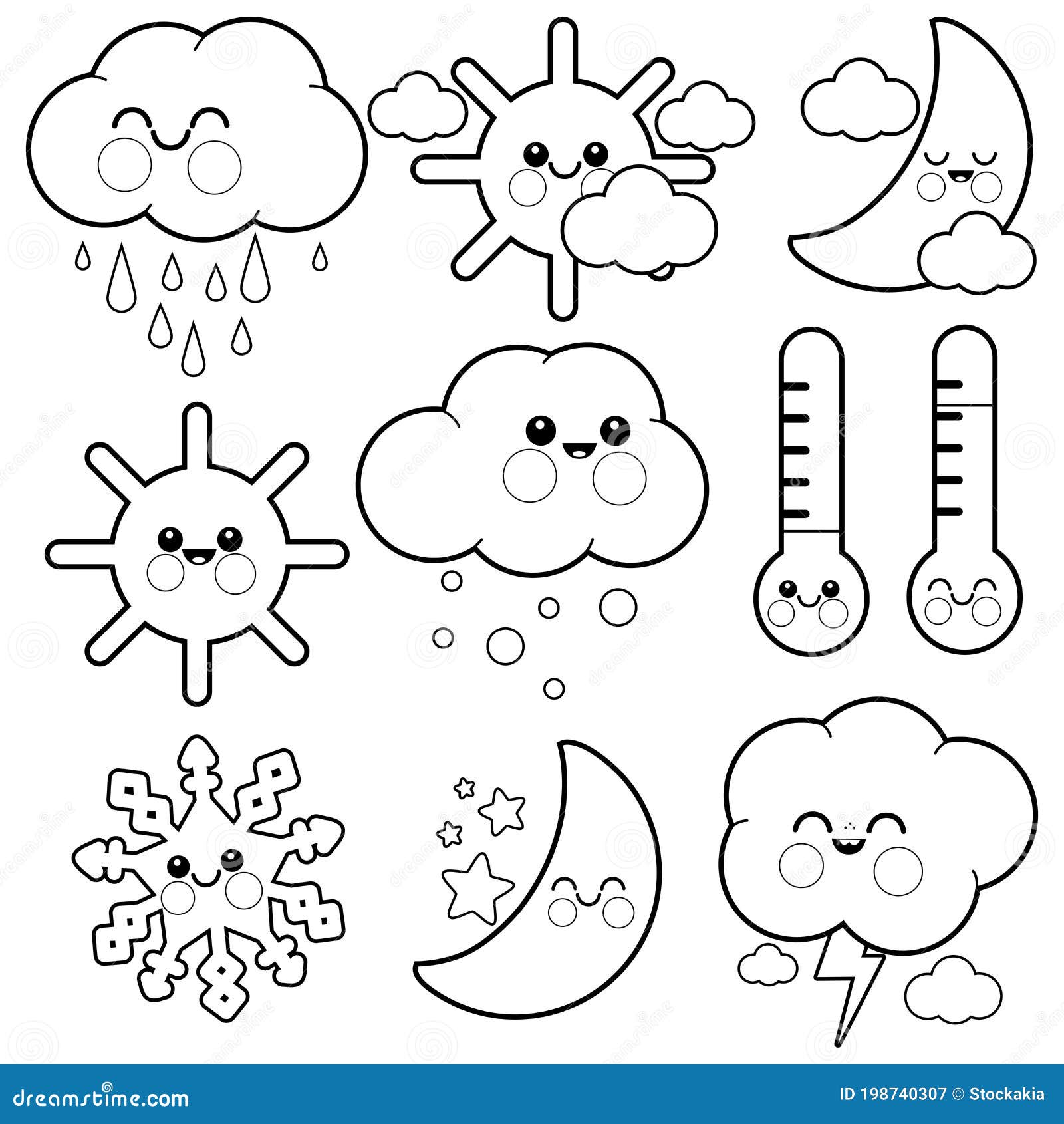 Coloring Weather Characters Cartoon Vector | CartoonDealer.com #14322773