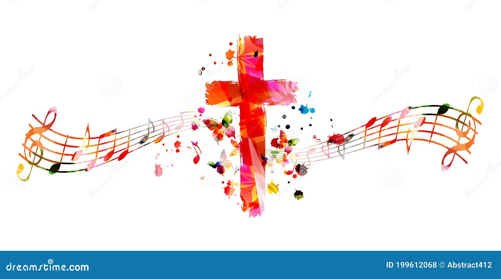 Colorful Christian Cross with Music Notes Isolated Vector Illustration ...