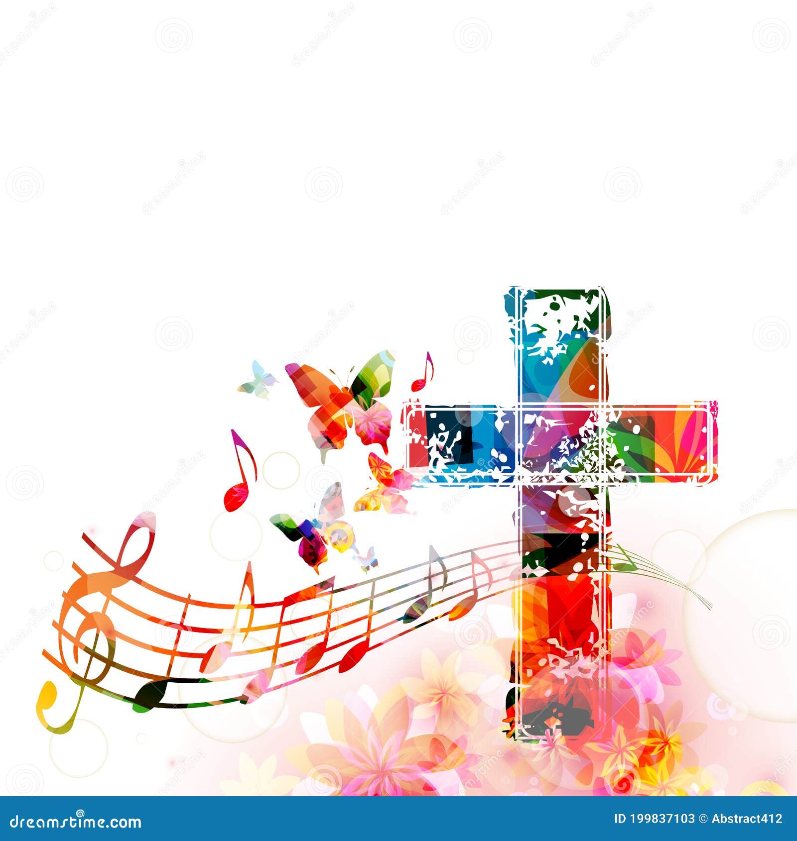 Colorful Christian Cross with Music Staff and Notes Isolated Vector ...