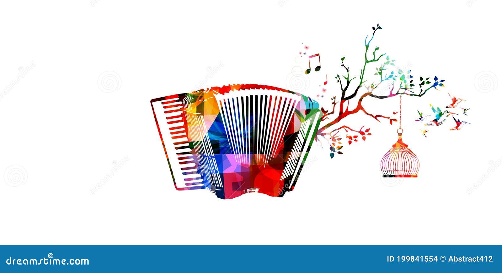 Creative Music Style Template Vector Illustration, Colorful Accordion