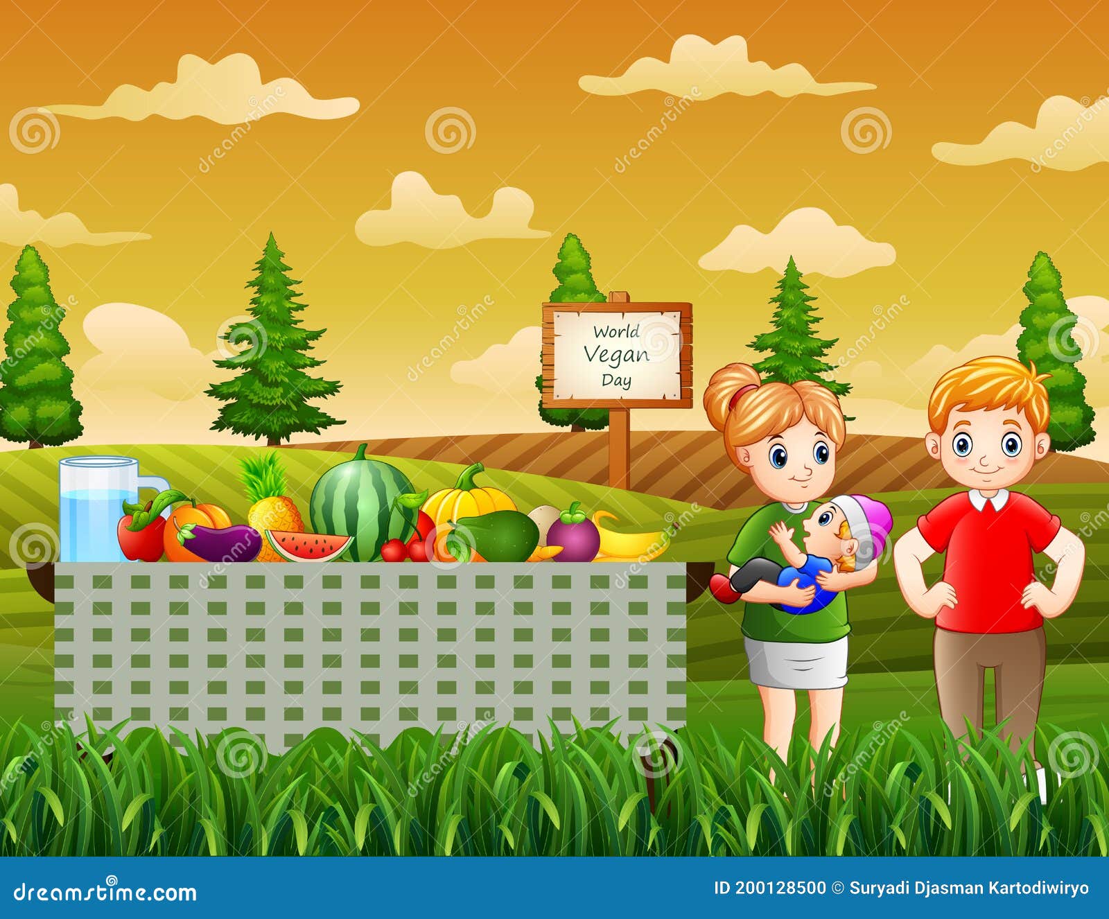 Family & Fruits Cartoon Vector 7977651