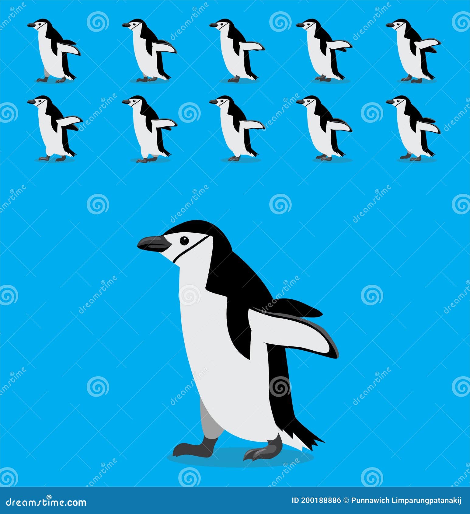 Animal Animation Sequence Chinstrap Penguin Cartoon Vector Stock Vector