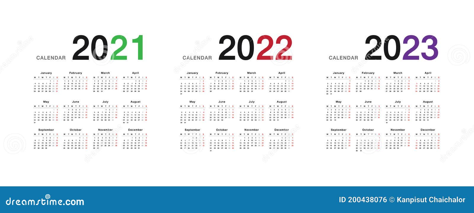Year 2021 And Year 2022 And Year 2023 Calendar Vector Design Template, Simple And Clean Design. Calendar For 2022 And 2023 On Whit Stock Vector - Illustration Of Clean, Monthly: 200438076