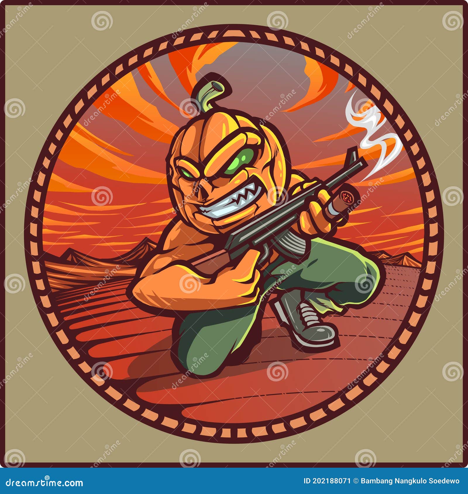 Pumpkin Gunners Mascot Logo Design Stock Vector Illustration of