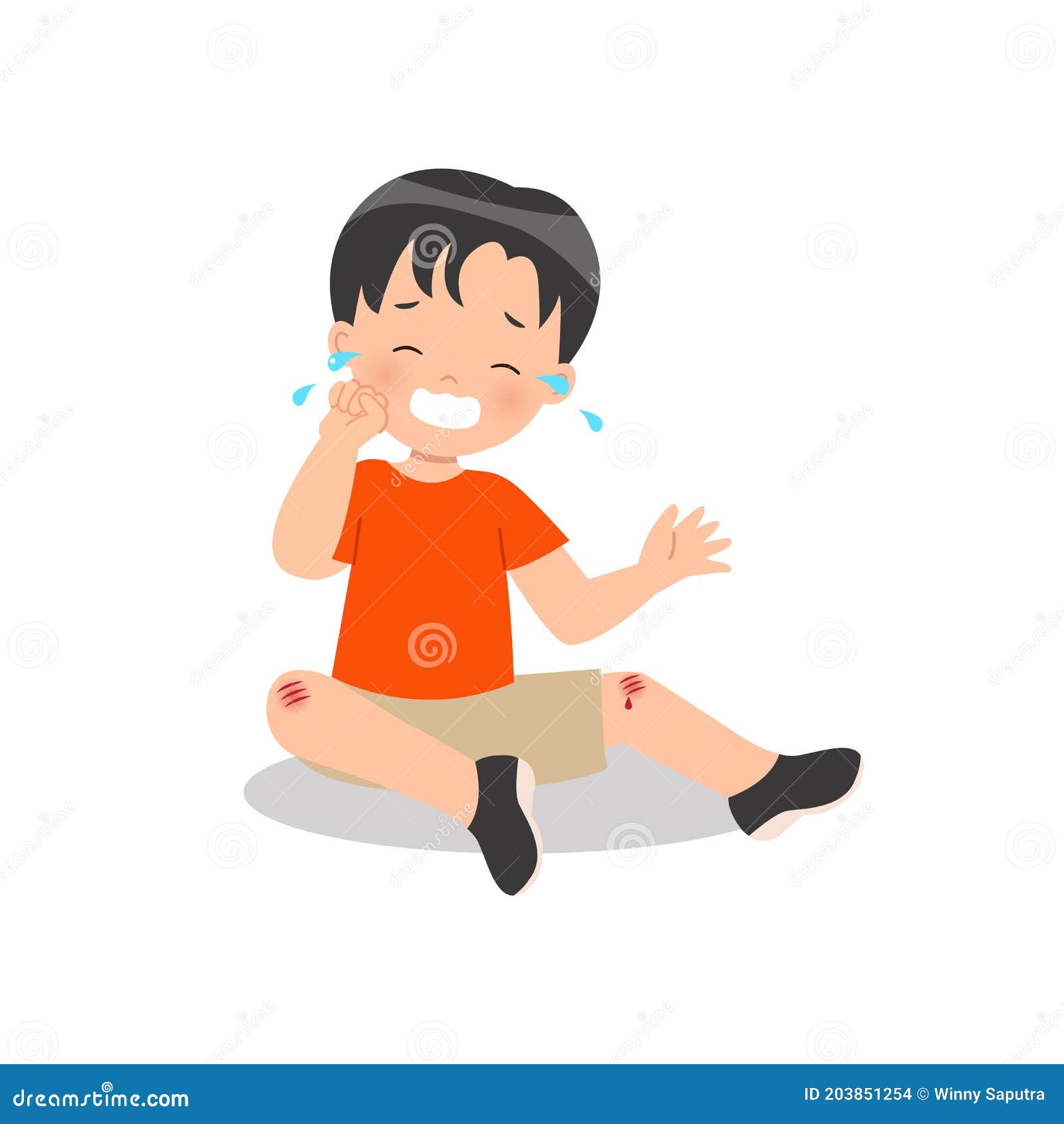 Sad Boy Crying Over His Bleeding Knee. Accident. Parenting Clip Art Stock  Vector - Illustration of injured, character: 203851254