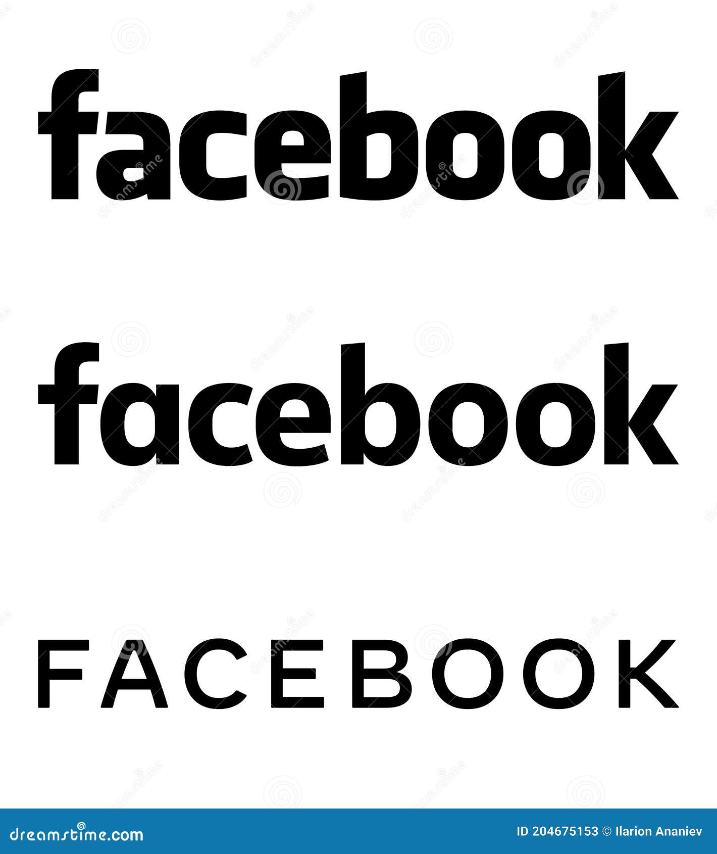 Facebook Text Logo Vector Set Collection Black Silhouette Font Isolated. Original Facebook