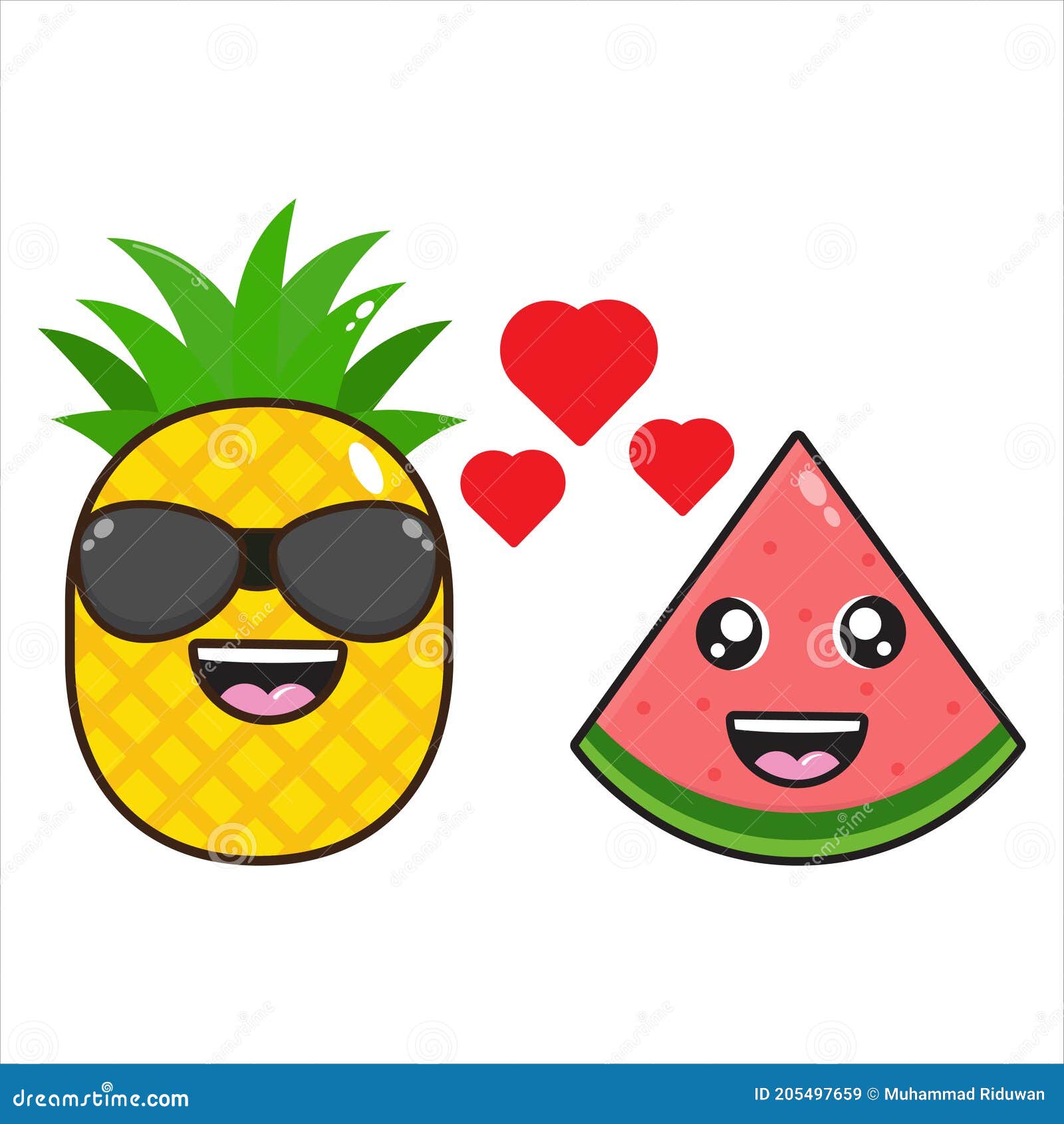Cute Cartoon Pineapple and Watermelon Stock Vector Illustration of
