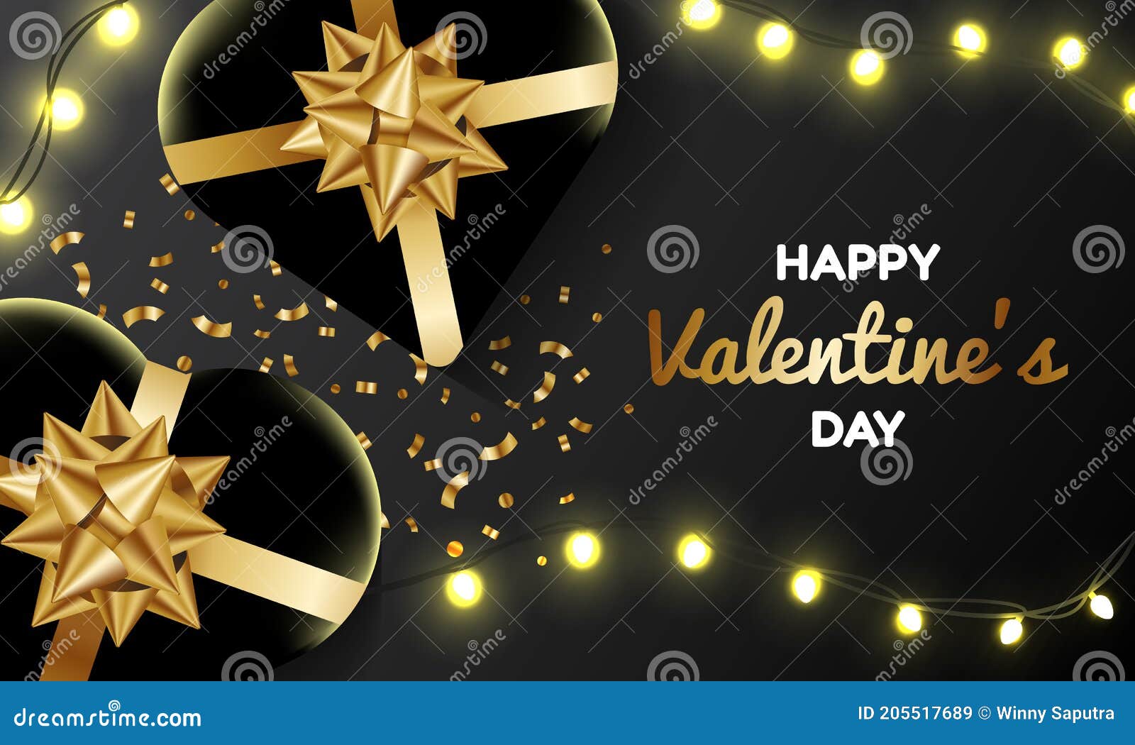 Luxury Black and Gold Valentine`s Day Banner Design Decorated with