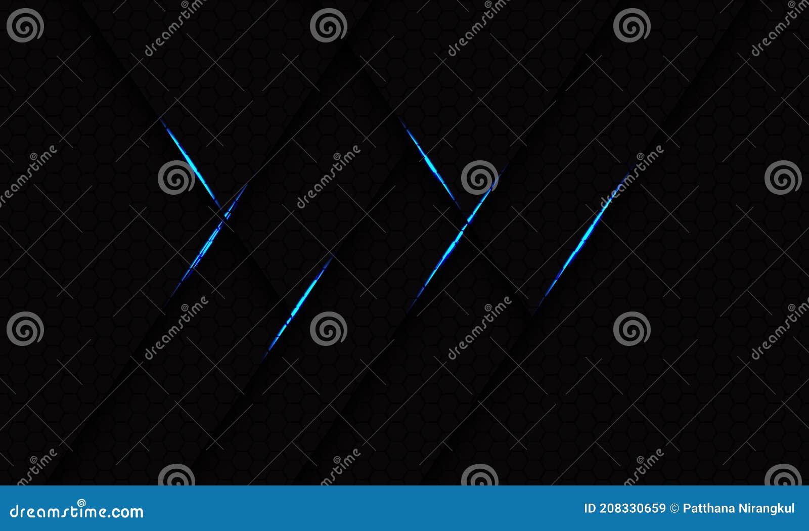 Abstract Blue Light Shadow Line Geometric on Dark Hexagon Mesh Design ...