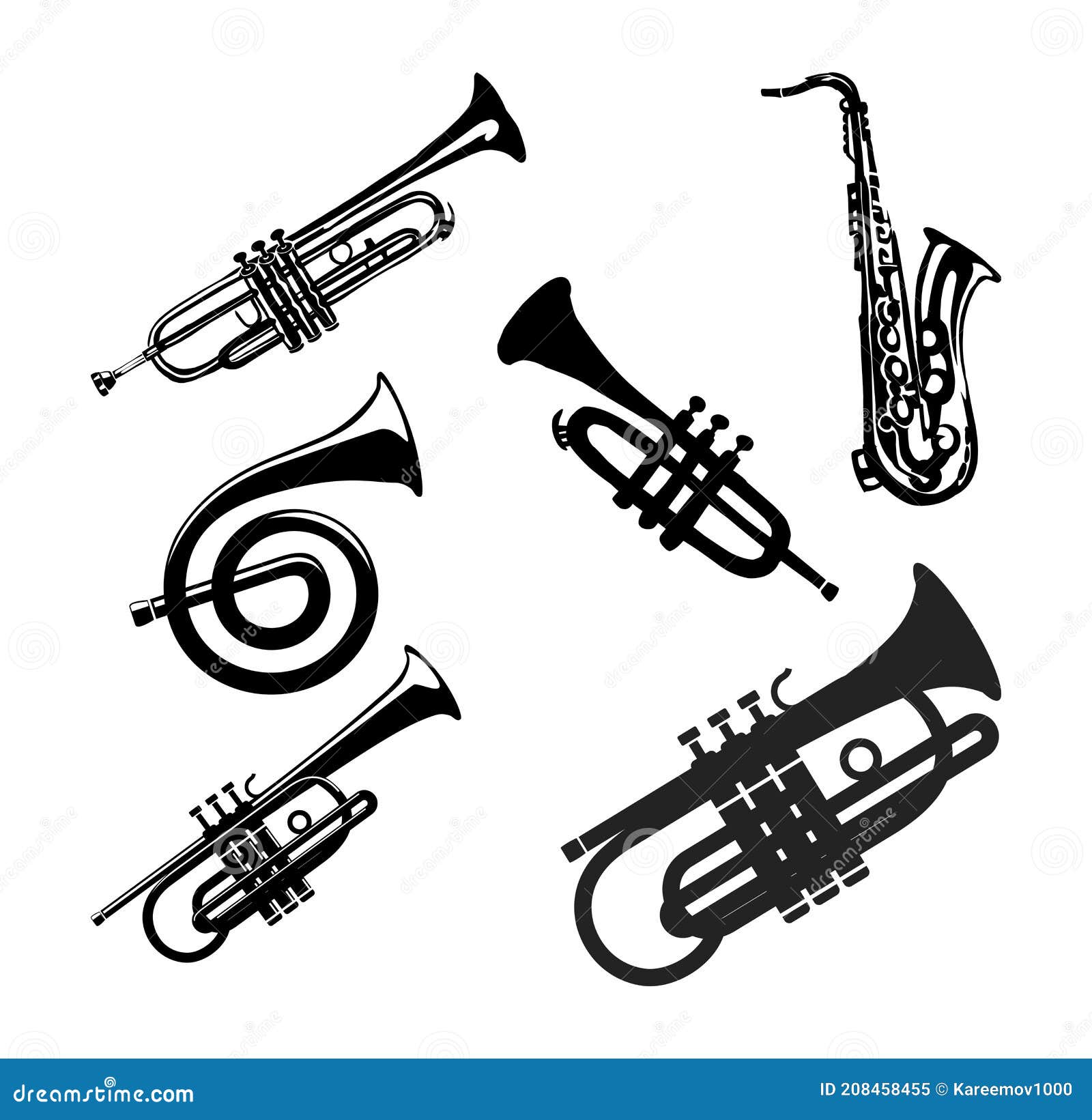 Types Of Saxophone Line Drawing Vector Set. Soprano, Alto, Tenor