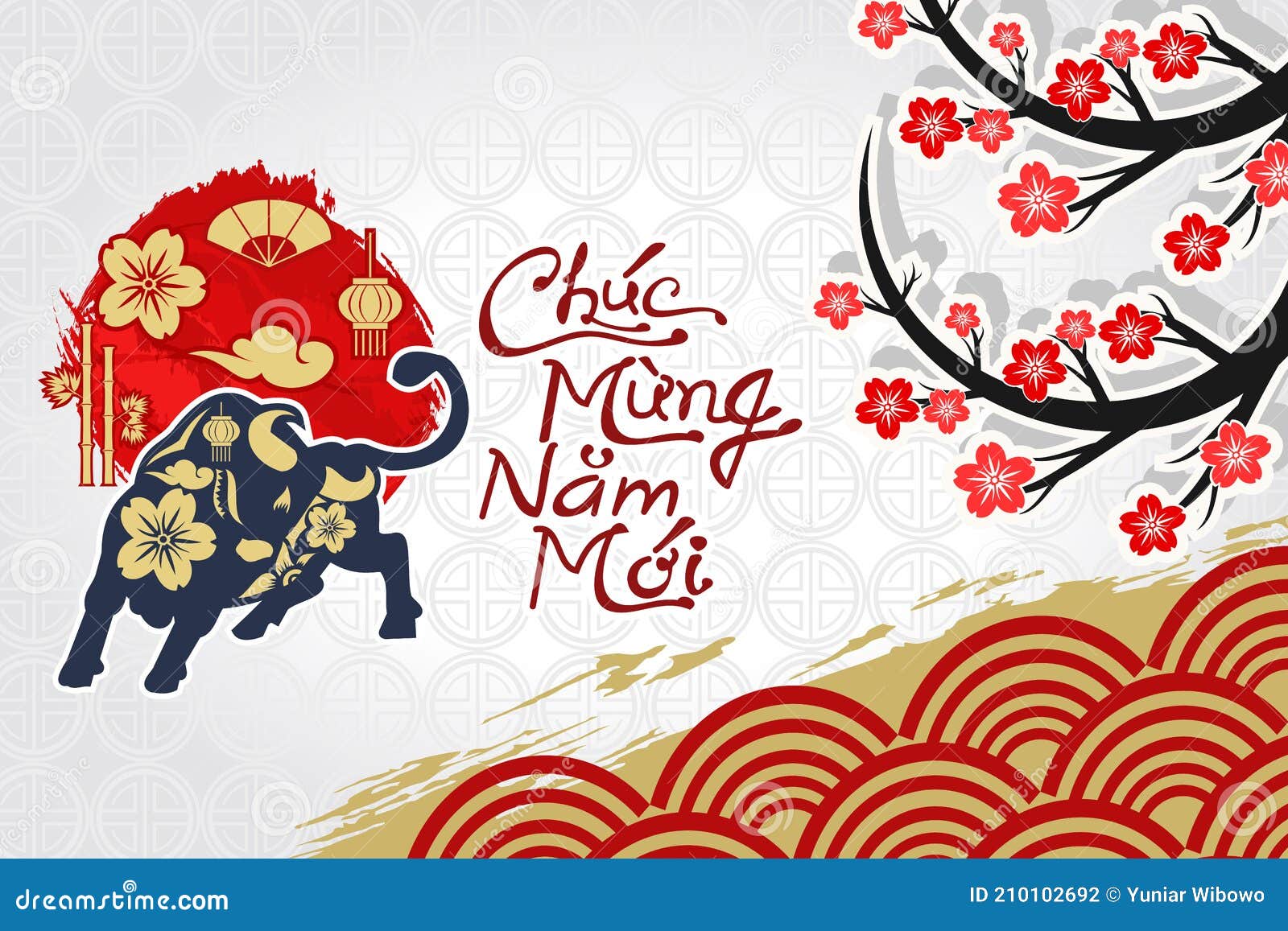 Happy Vietnamese New Year Tet or T??????t Day 2021 Year of the Ox Vector