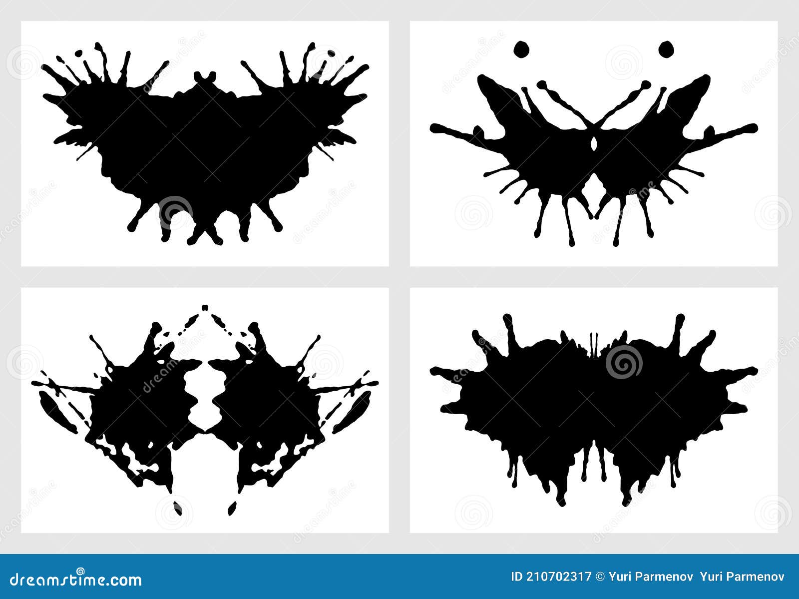 Ink Blot for Psychiatric Evaluations. Rorschach Test. Vector Set of