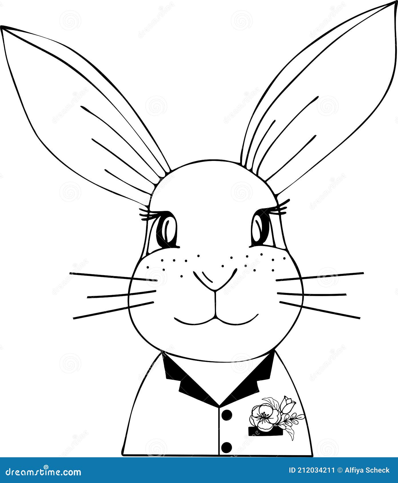 Easter Bunny Hand Draw Line Art, Cute Printable Rabbit. Stock Vector