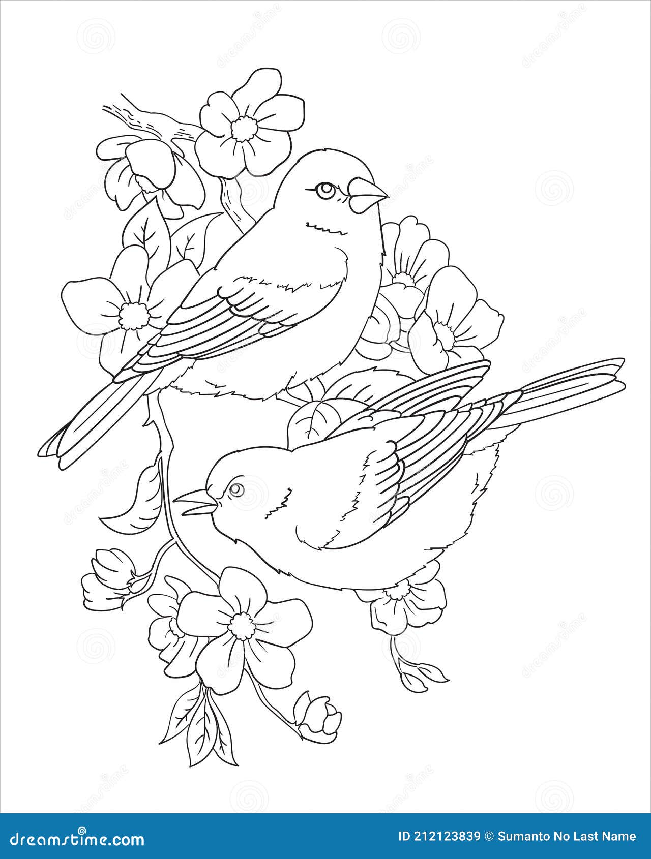 Two Birds and Flower Coloring Page Stock Vector - Illustration of print ...