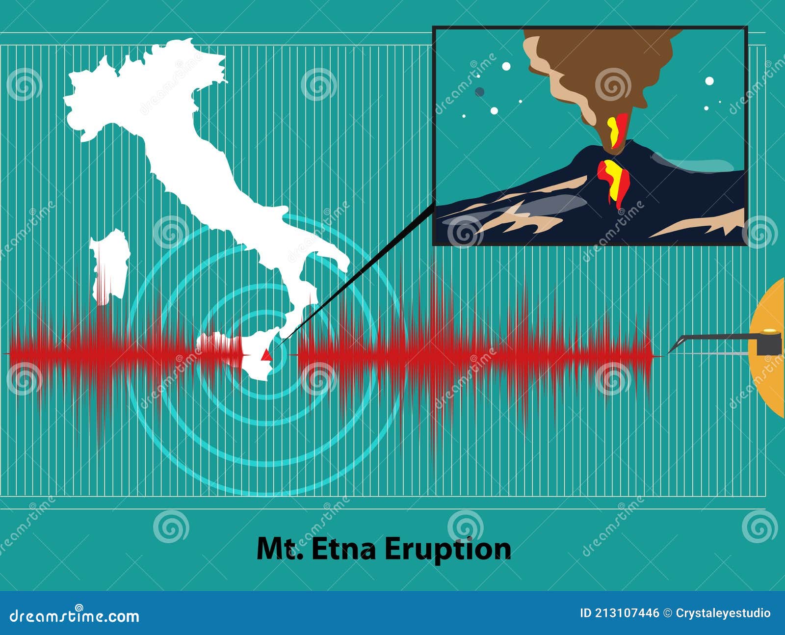 Mount Etna in Sicily, Italy Erupts Concept. Stock Vector Illustration