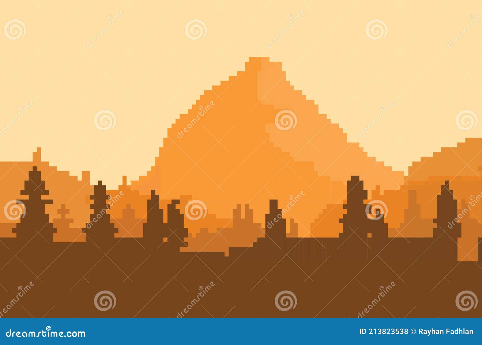 8 Bit Pixel Art Background with Mountains Surrounded by Trees Stock Vector  - Illustration of color, farming: 213823538