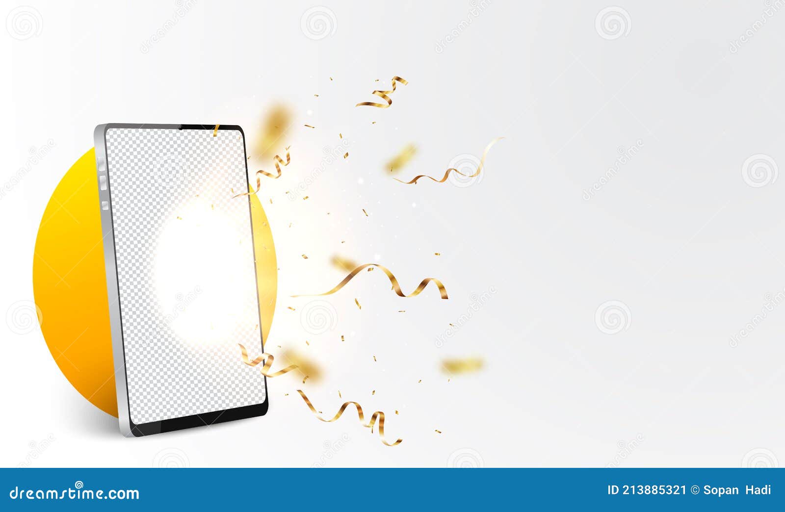 Smartphone Advertising Banner with Gold Confetti Stock Vector