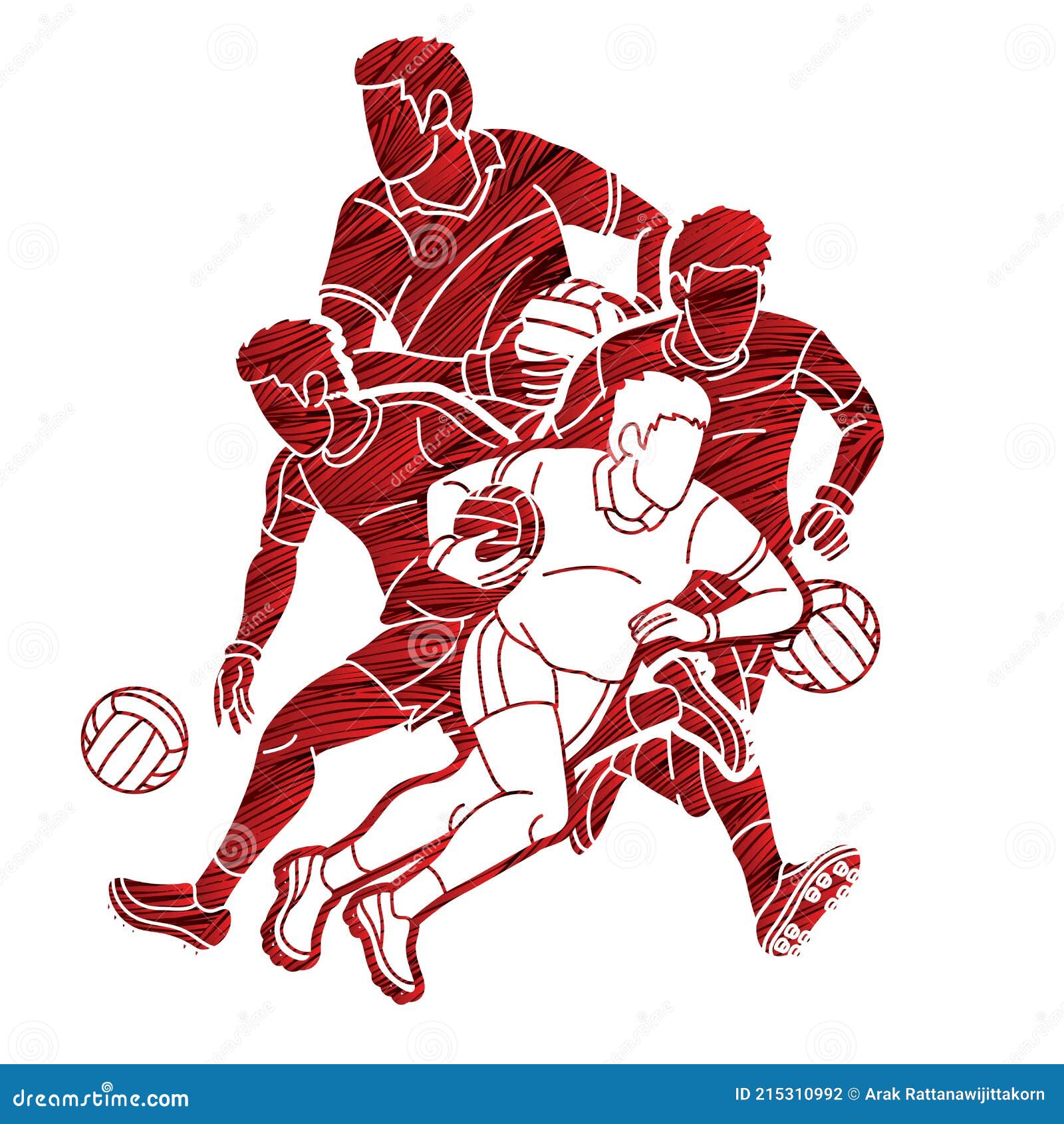 group of gaelic football men players action cartoon graphic 