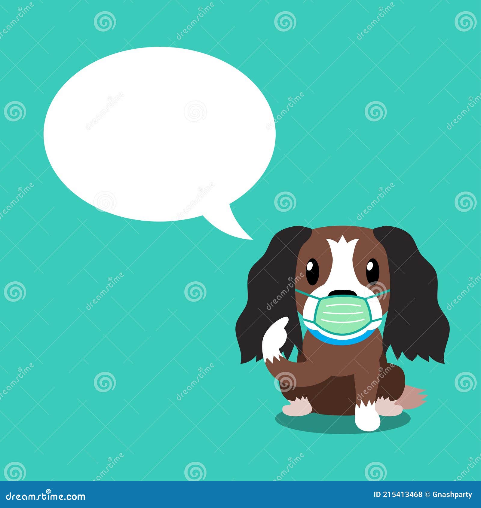 Cartoon Character Dog Wearing Protective Face Mask with Speech Bubble